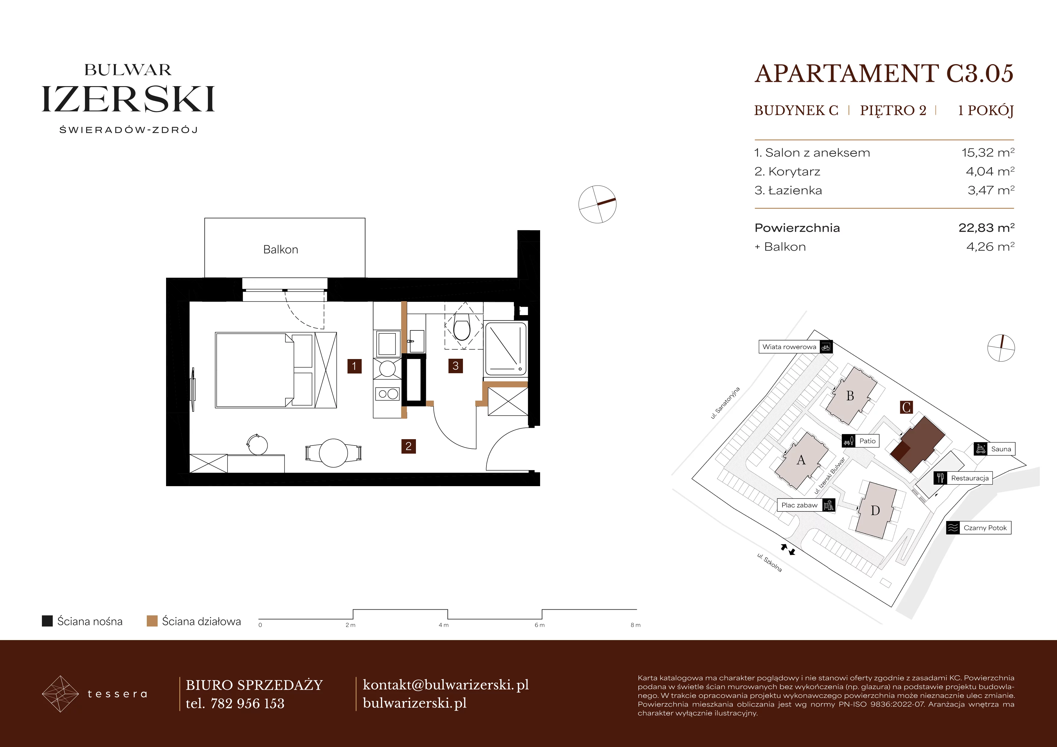1 pokój, apartament 22,83 m², piętro 2, oferta nr C3.05, Bulwar Izerski, Świeradów-Zdrój, ul. Szkolna/ul. Sanatoryjna