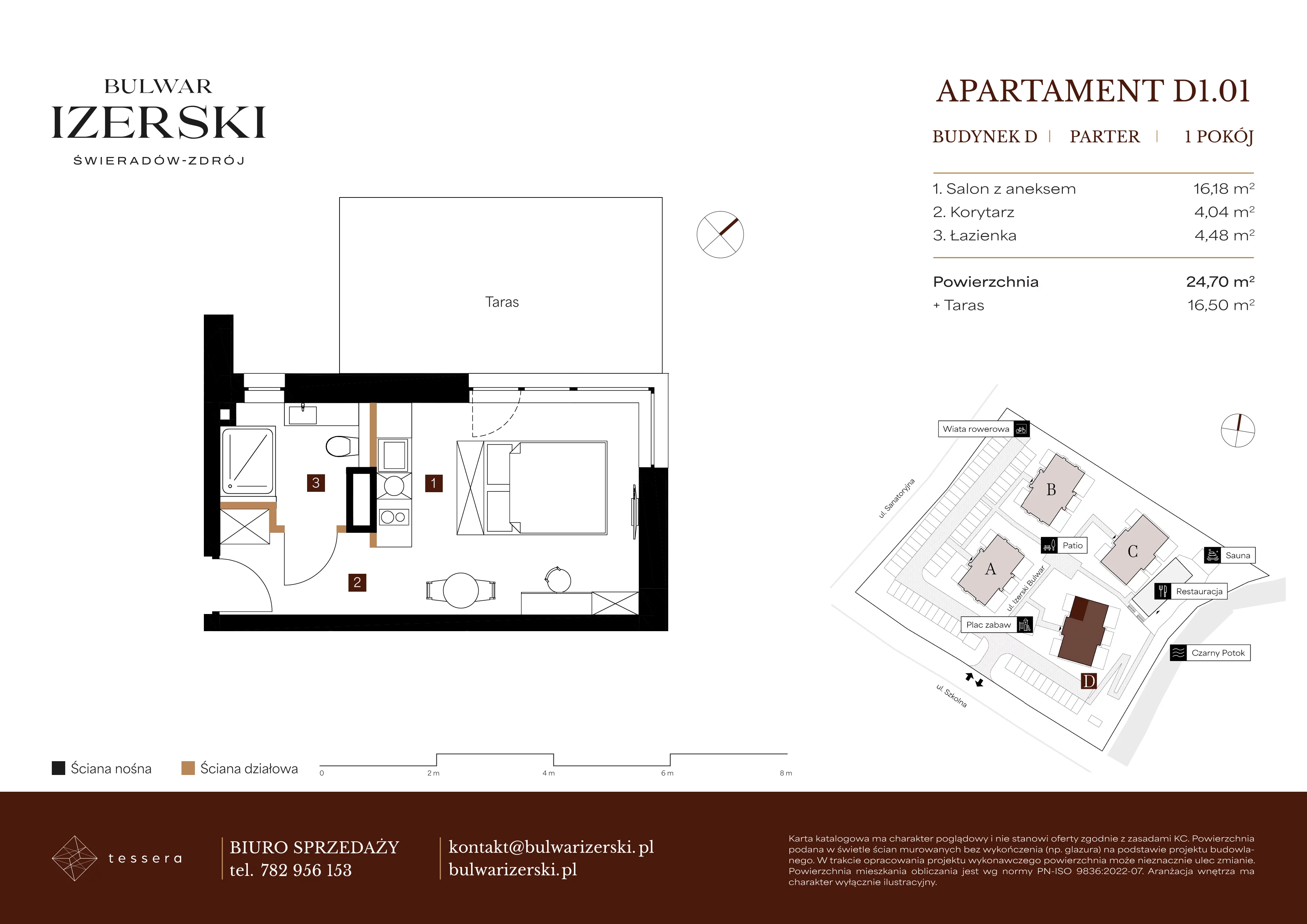 1 pokój, apartament 24,70 m², parter, oferta nr D1.01, Bulwar Izerski, Świeradów-Zdrój, ul. Szkolna/ul. Sanatoryjna