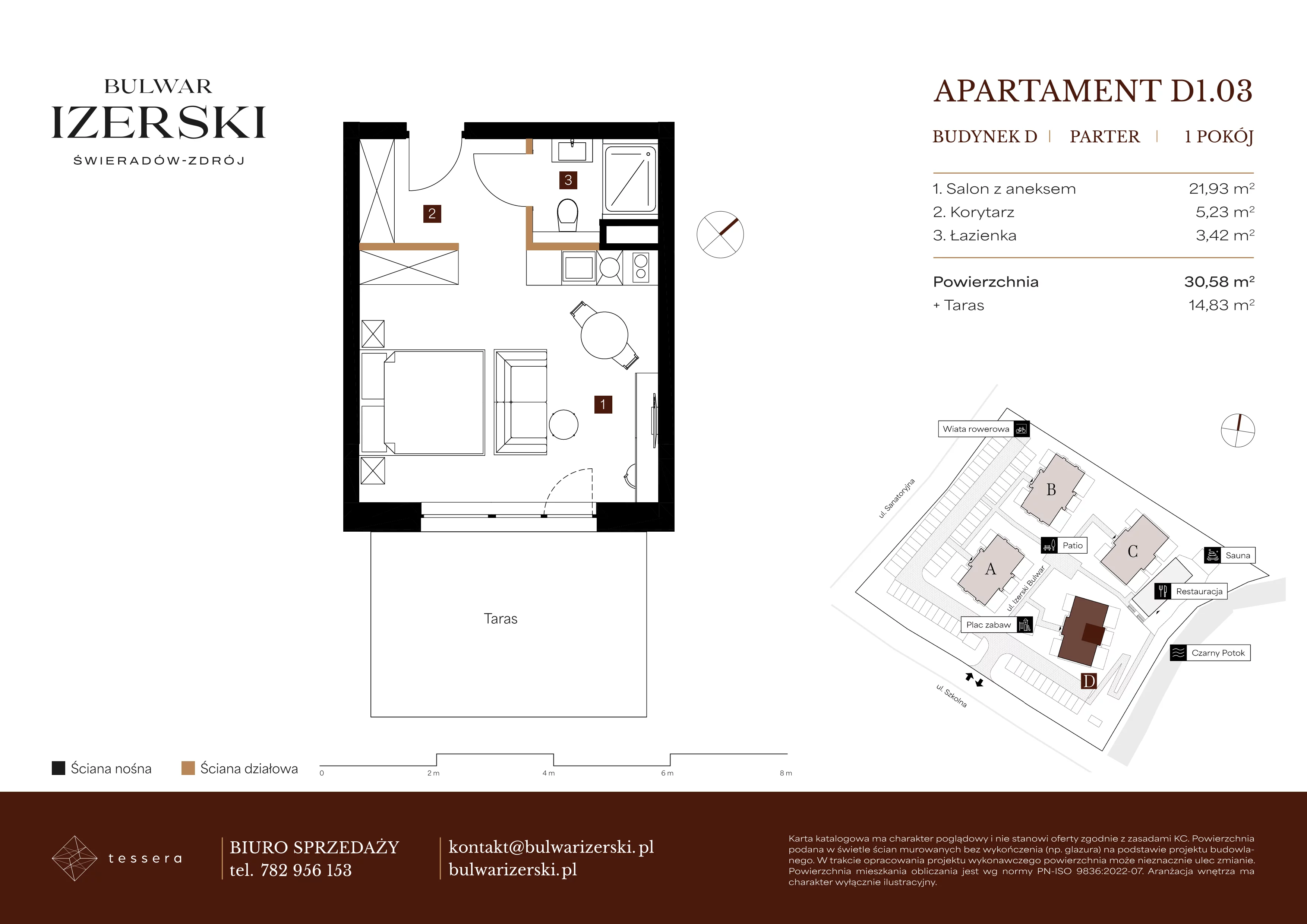 1 pokój, apartament 30,58 m², parter, oferta nr D1.03, Bulwar Izerski, Świeradów-Zdrój, ul. Szkolna/ul. Sanatoryjna