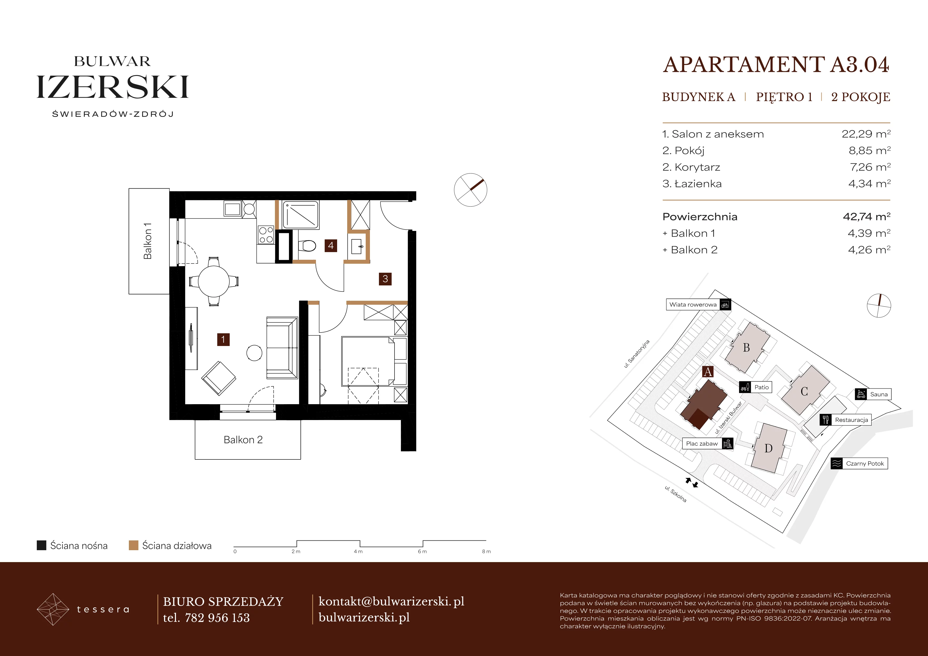 2 pokoje, apartament 42,74 m², piętro 2, oferta nr A3.04, Bulwar Izerski, Świeradów-Zdrój, ul. Szkolna/ul. Sanatoryjna