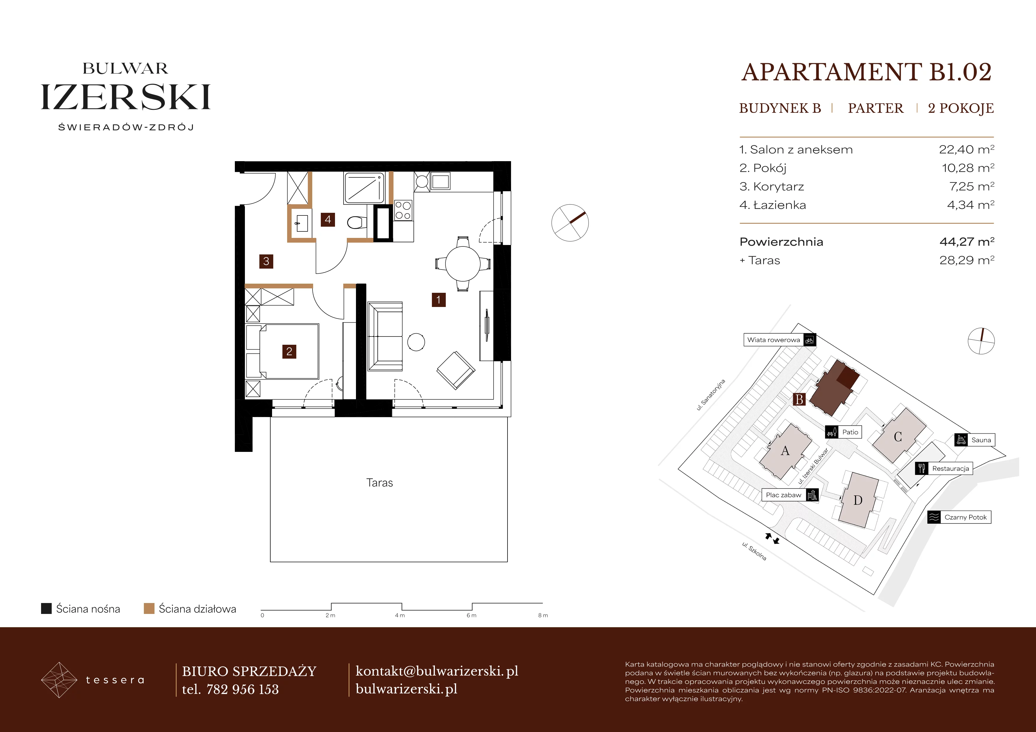 2 pokoje, apartament 44,27 m², parter, oferta nr B1.02, Bulwar Izerski, Świeradów-Zdrój, ul. Szkolna/ul. Sanatoryjna