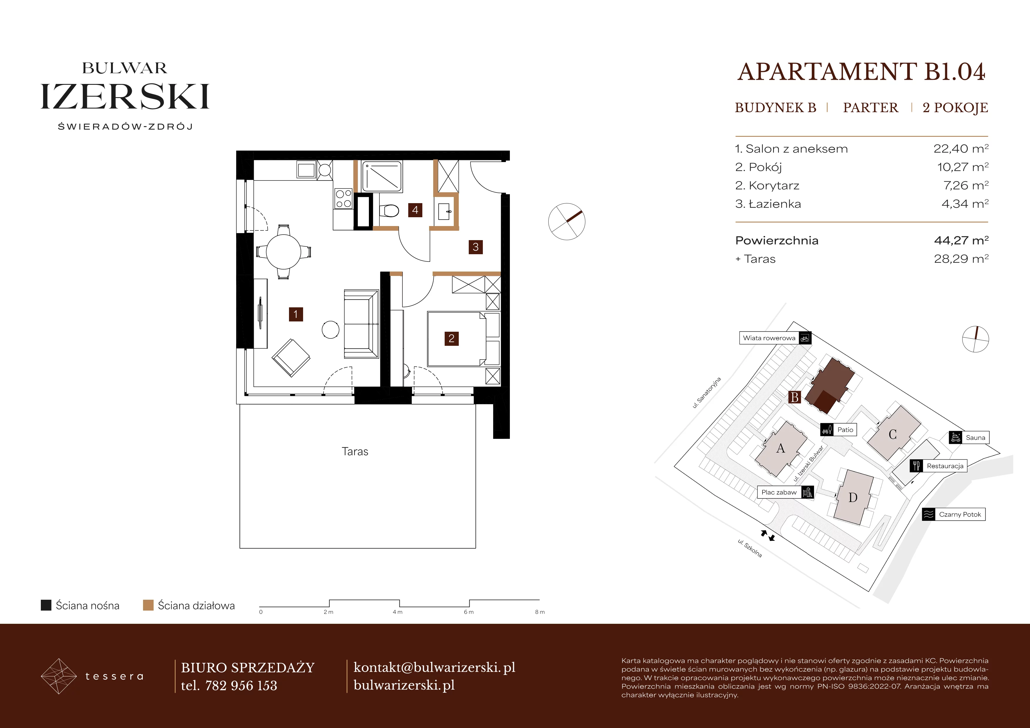 2 pokoje, apartament 44,27 m², parter, oferta nr B1.04, Bulwar Izerski, Świeradów-Zdrój, ul. Szkolna/ul. Sanatoryjna