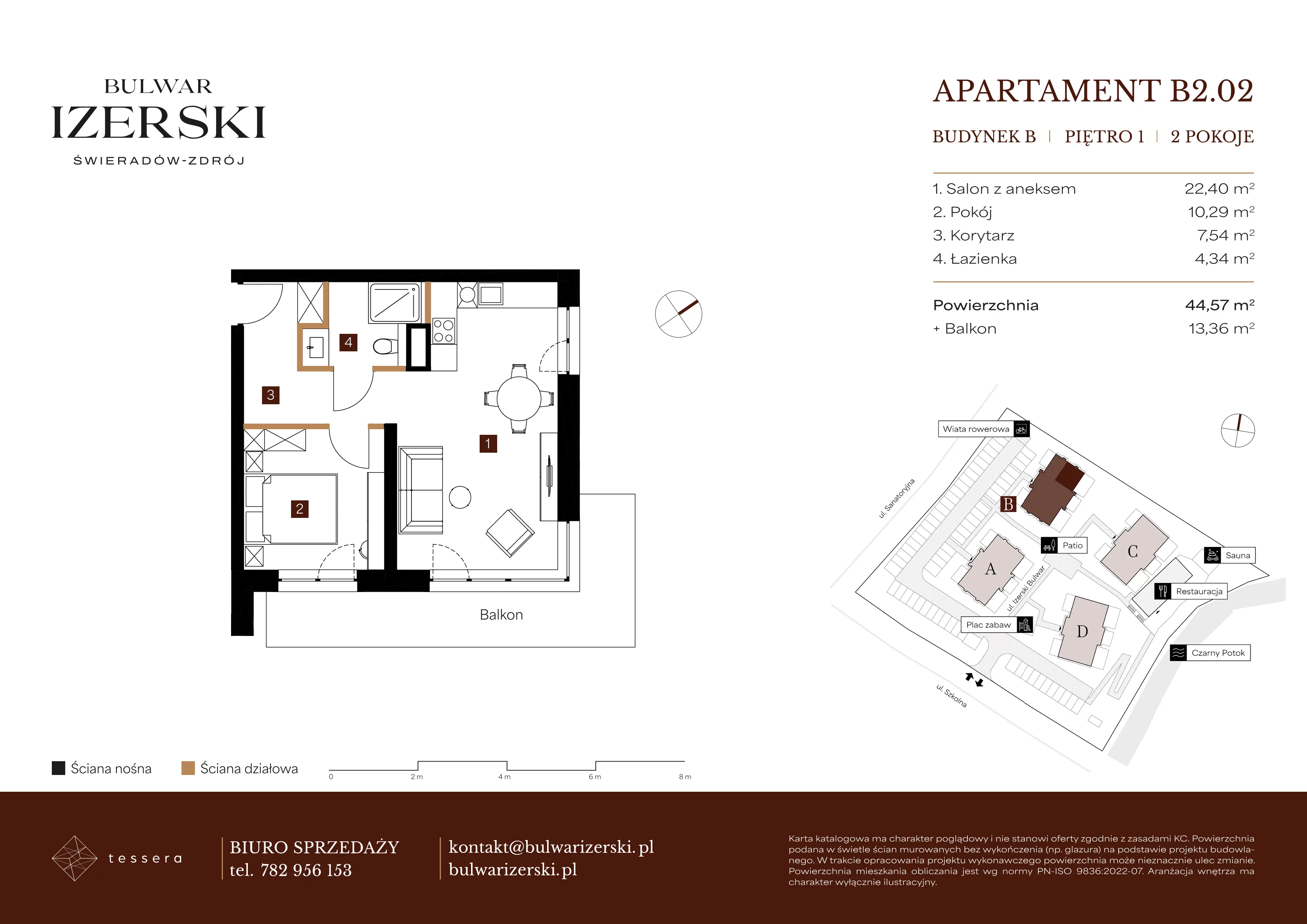 2 pokoje, apartament 44,57 m², piętro 1, oferta nr B2.02, Bulwar Izerski, Świeradów-Zdrój, ul. Szkolna/ul. Sanatoryjna