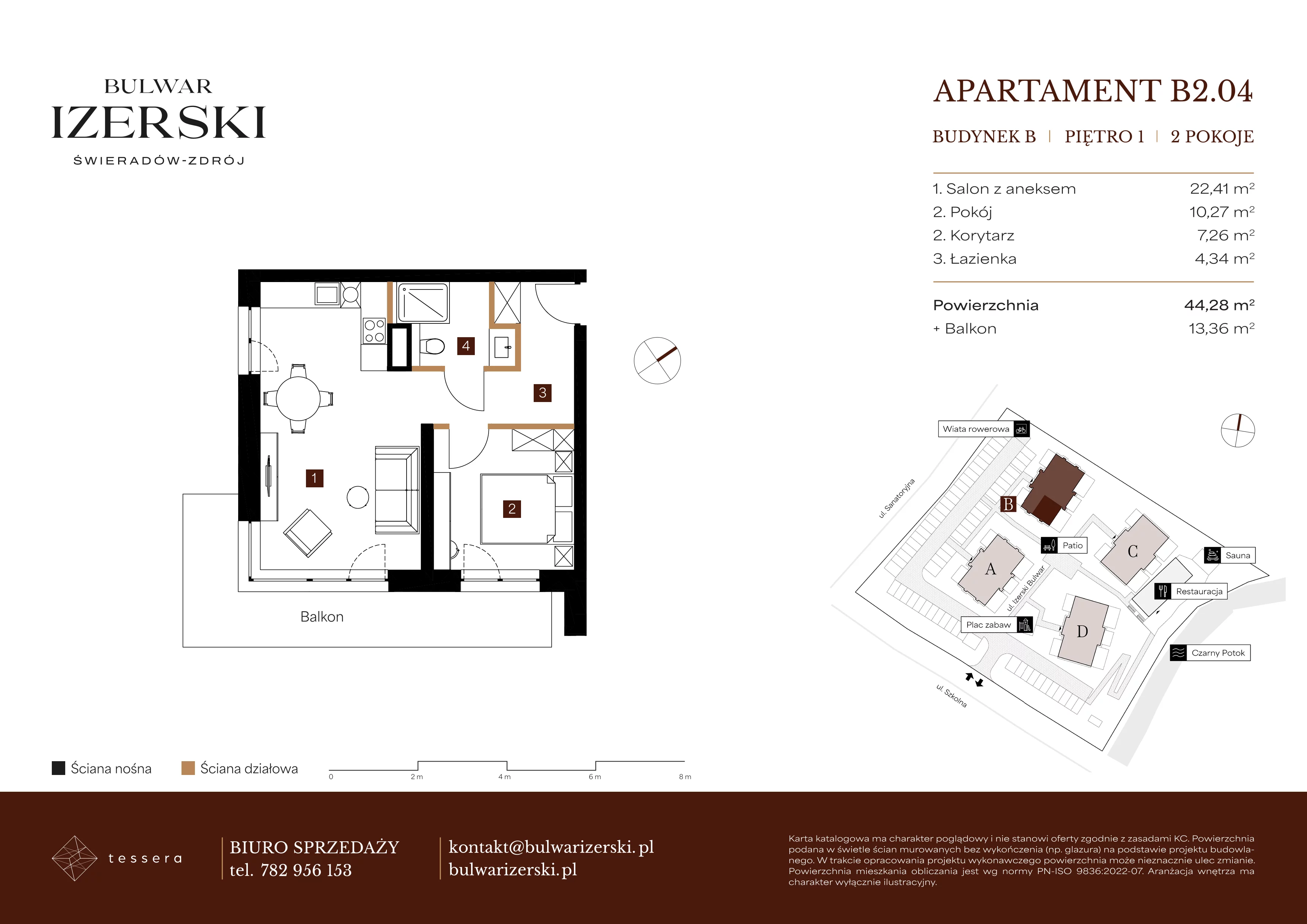 2 pokoje, apartament 44,28 m², piętro 1, oferta nr B2.04, Bulwar Izerski, Świeradów-Zdrój, ul. Szkolna/ul. Sanatoryjna