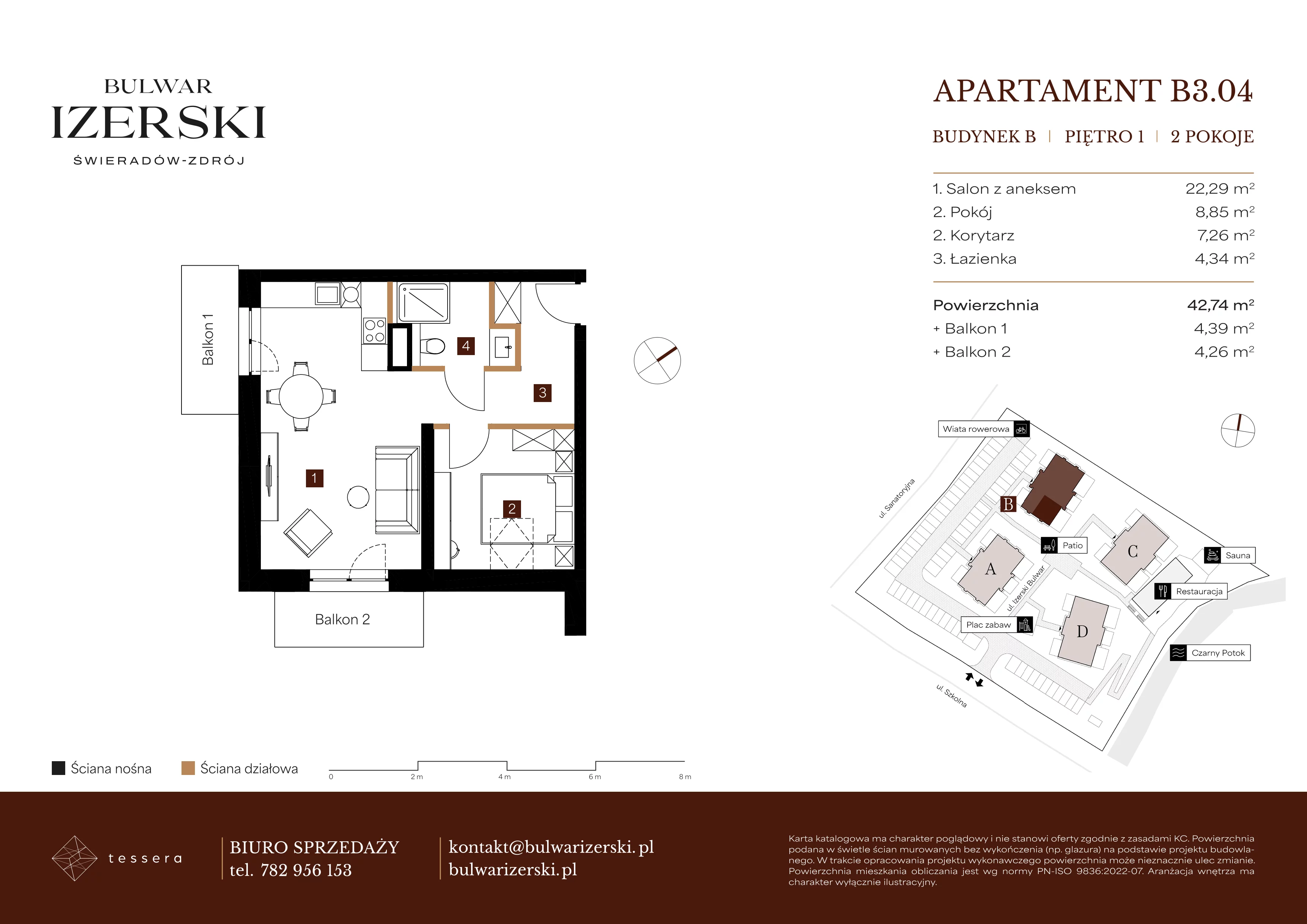2 pokoje, apartament 42,74 m², piętro 2, oferta nr B3.04, Bulwar Izerski, Świeradów-Zdrój, ul. Szkolna/ul. Sanatoryjna