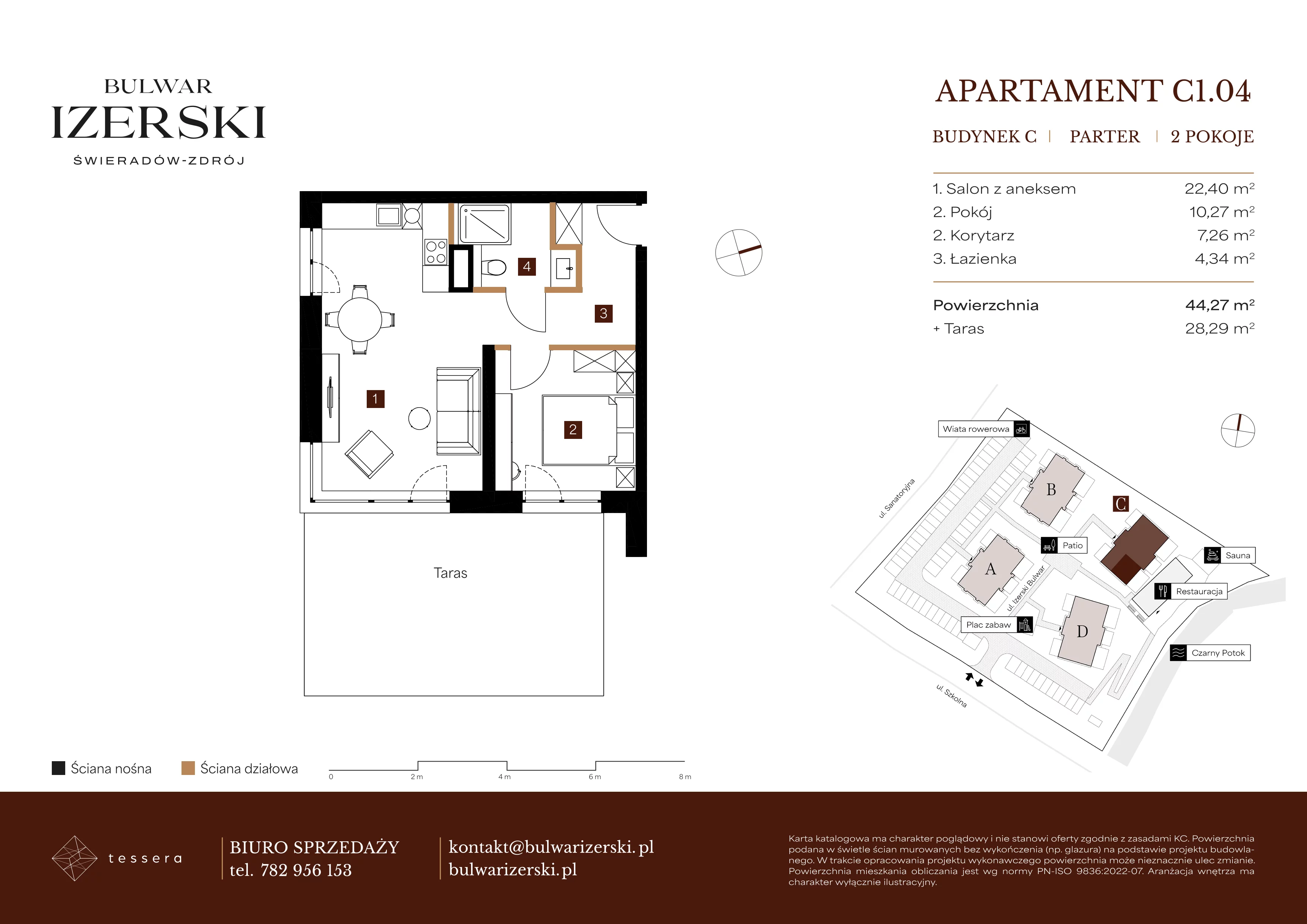 2 pokoje, apartament 44,27 m², parter, oferta nr C1.04, Bulwar Izerski, Świeradów-Zdrój, ul. Szkolna/ul. Sanatoryjna