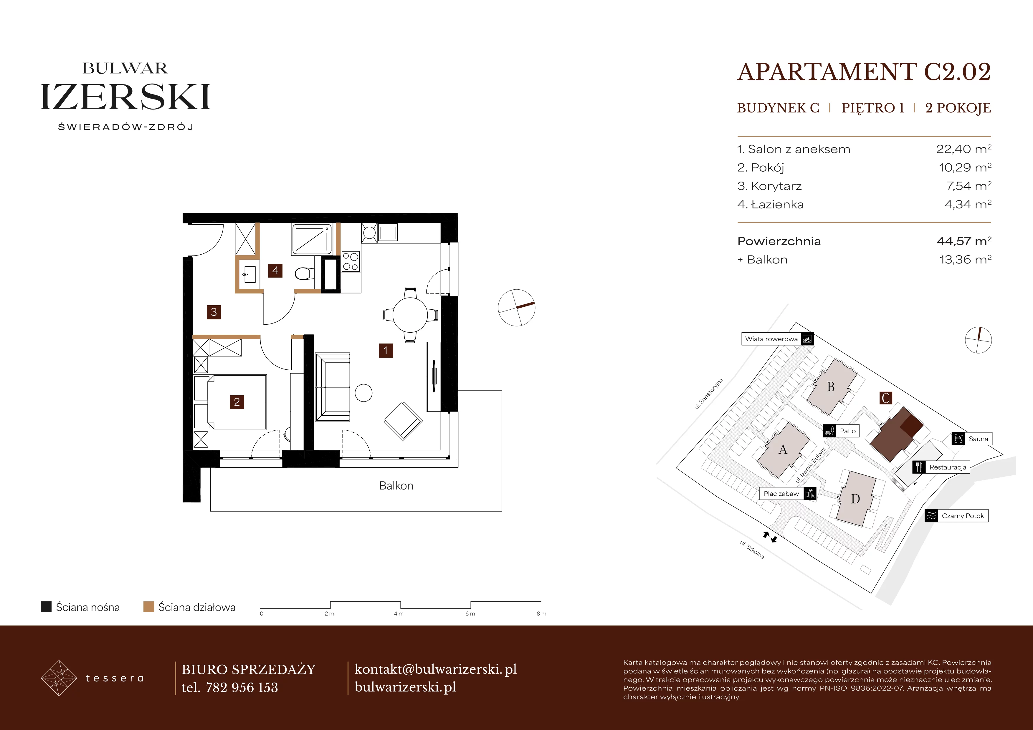 2 pokoje, apartament 44,57 m², piętro 1, oferta nr C2.02, Bulwar Izerski, Świeradów-Zdrój, ul. Szkolna/ul. Sanatoryjna