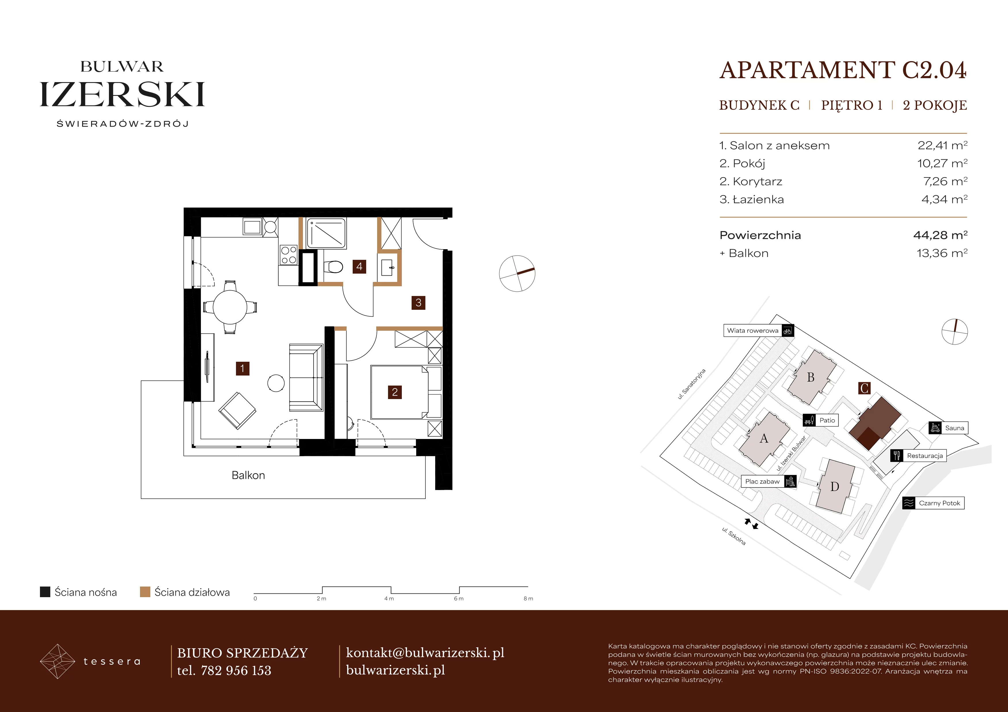 2 pokoje, apartament 44,28 m², piętro 1, oferta nr C2.04, Bulwar Izerski, Świeradów-Zdrój, ul. Szkolna/ul. Sanatoryjna