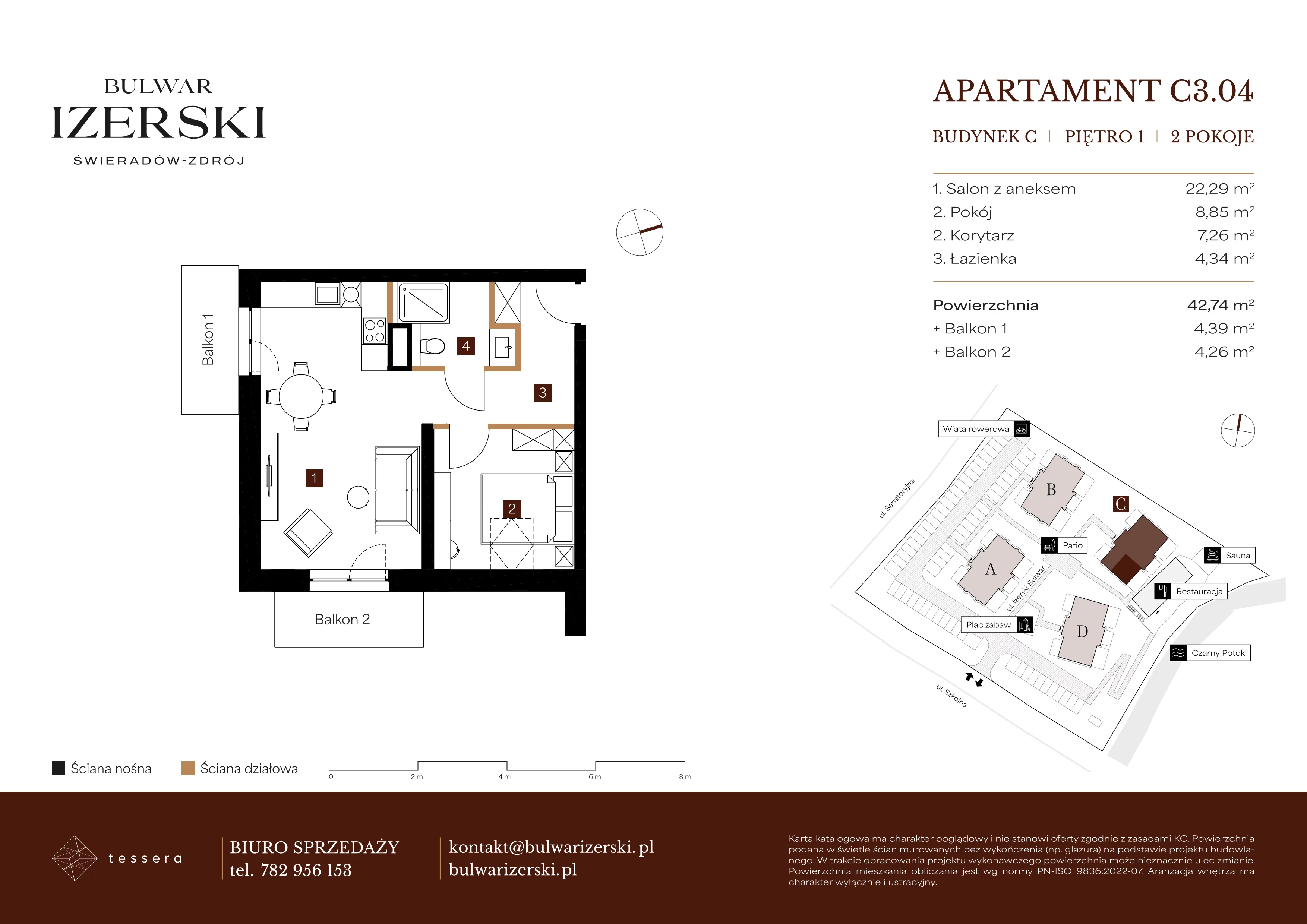 2 pokoje, apartament 42,74 m², piętro 2, oferta nr C3.04, Bulwar Izerski, Świeradów-Zdrój, ul. Szkolna/ul. Sanatoryjna