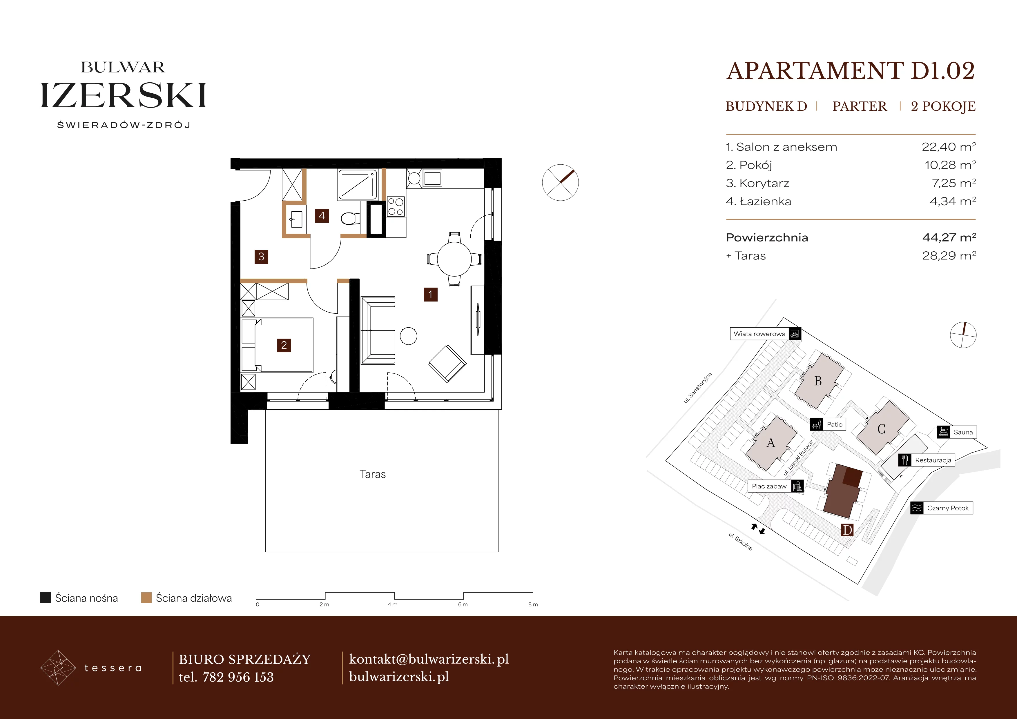 2 pokoje, apartament 44,27 m², parter, oferta nr D1.02, Bulwar Izerski, Świeradów-Zdrój, ul. Szkolna/ul. Sanatoryjna