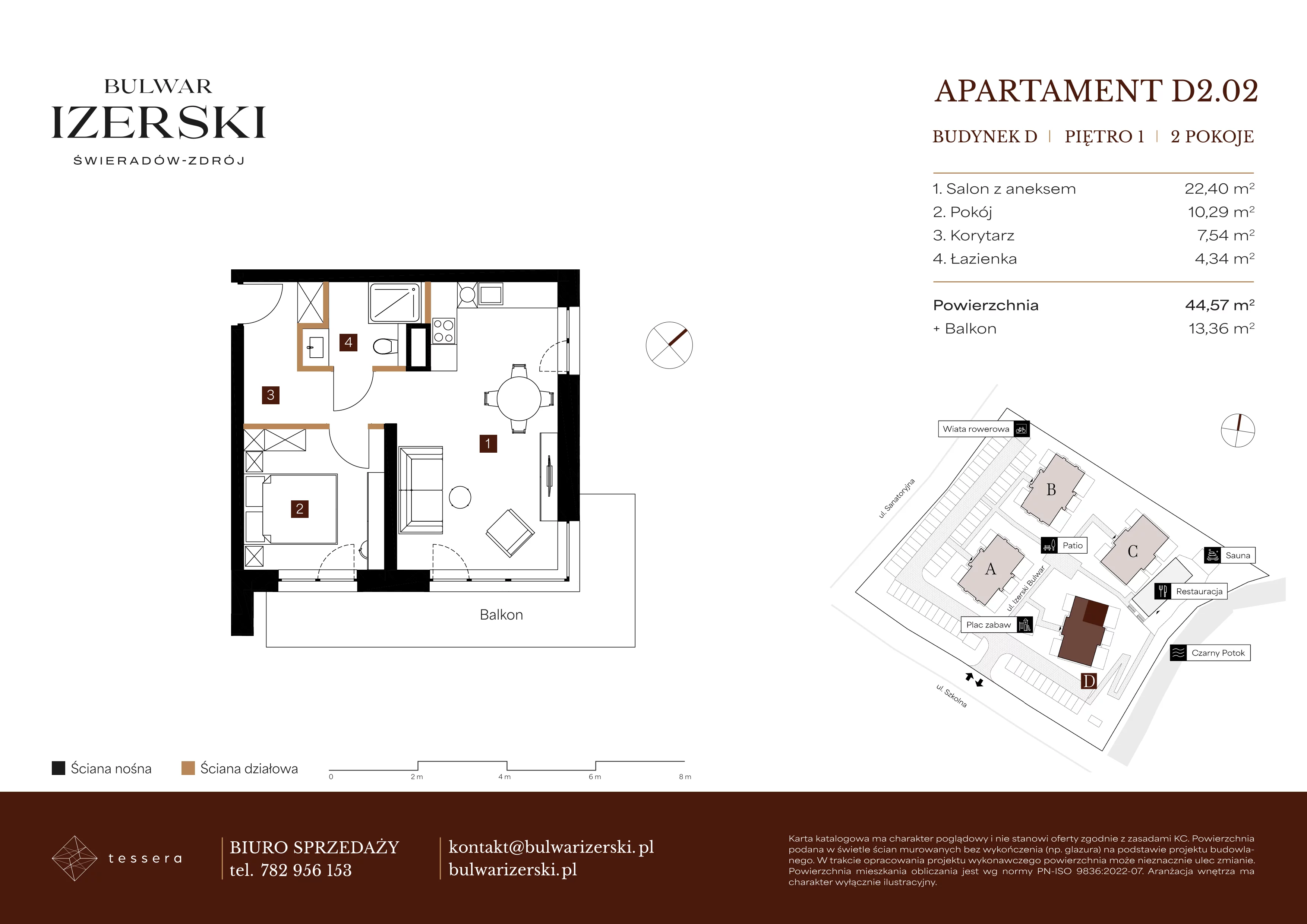 2 pokoje, apartament 44,57 m², piętro 1, oferta nr D2.02, Bulwar Izerski, Świeradów-Zdrój, ul. Szkolna/ul. Sanatoryjna