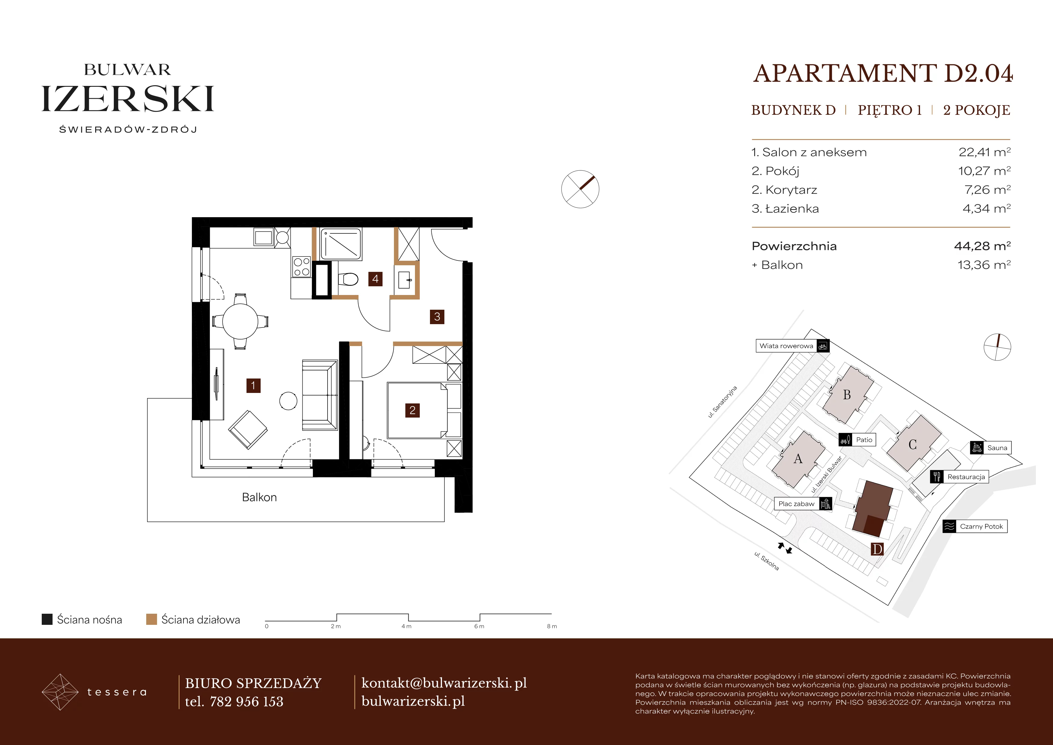 2 pokoje, apartament 44,28 m², piętro 1, oferta nr D2.04, Bulwar Izerski, Świeradów-Zdrój, ul. Szkolna/ul. Sanatoryjna