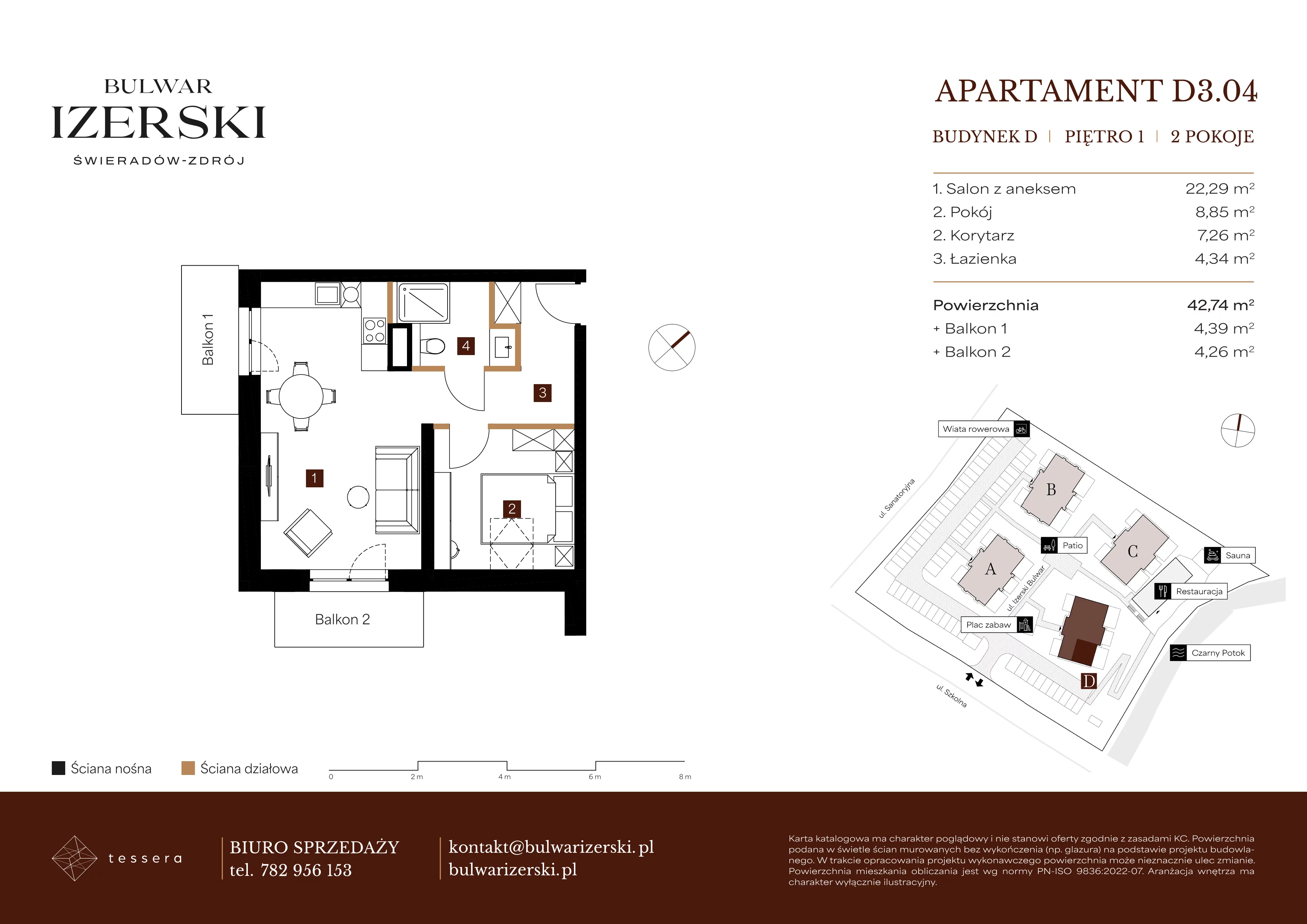 2 pokoje, apartament 42,74 m², piętro 2, oferta nr D3.04, Bulwar Izerski, Świeradów-Zdrój, ul. Szkolna/ul. Sanatoryjna