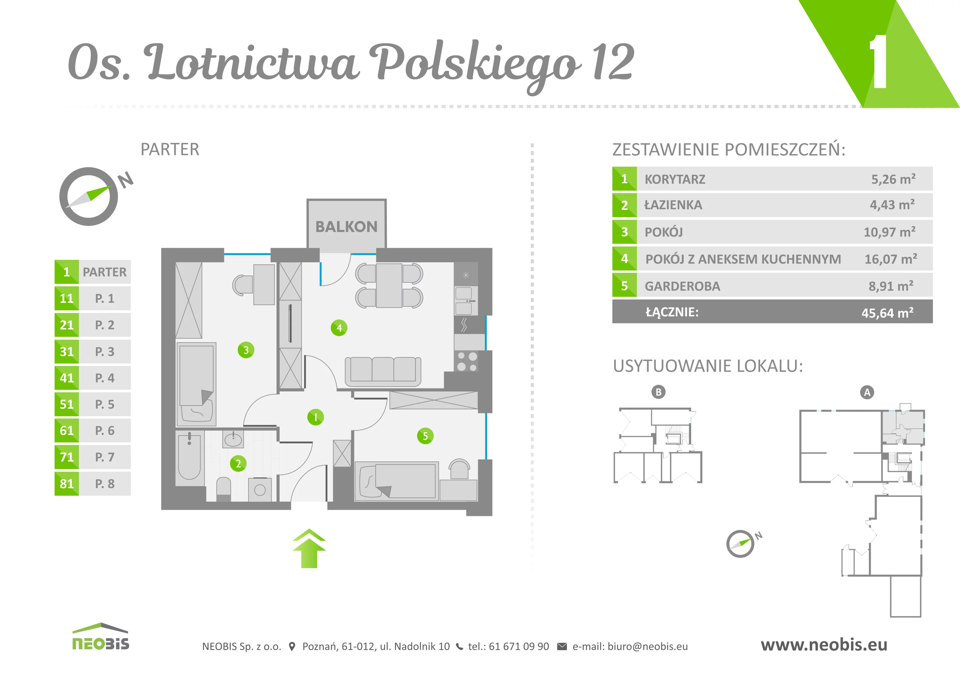 Mieszkanie 45,64 m², parter, oferta nr 1, Osiedle Lotnictwa Polskiego 12, Poznań, Ogrody, Ogrody, ul. Lotnictwa Polskiego 12