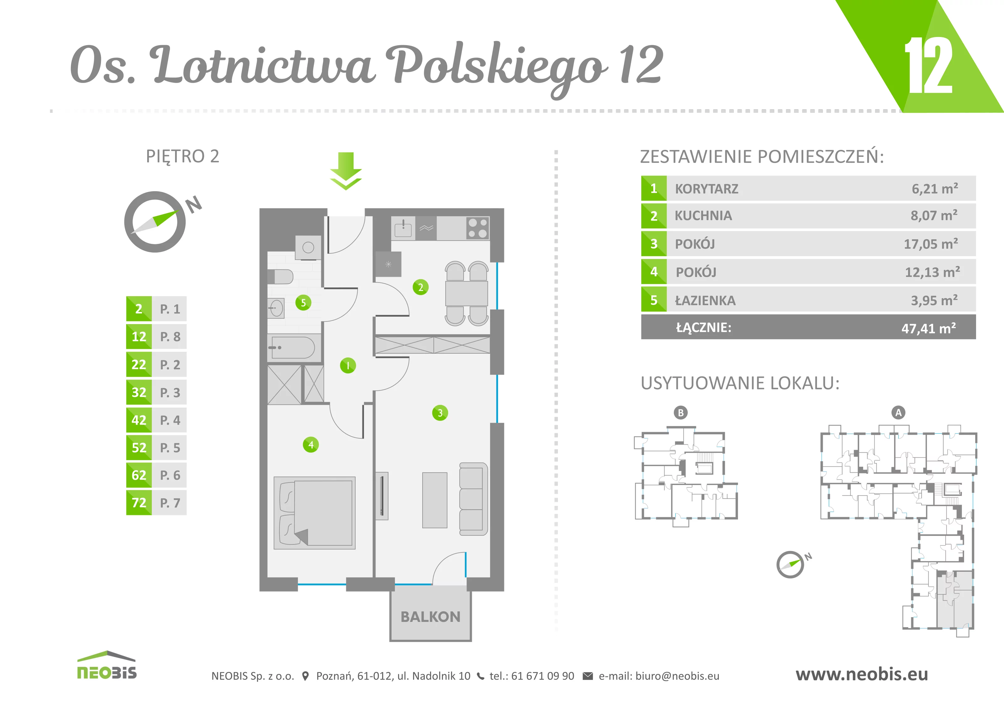 Mieszkanie 47,41 m², piętro 2, oferta nr 12, Osiedle Lotnictwa Polskiego 12, Poznań, Ogrody, Ogrody, ul. Lotnictwa Polskiego 12