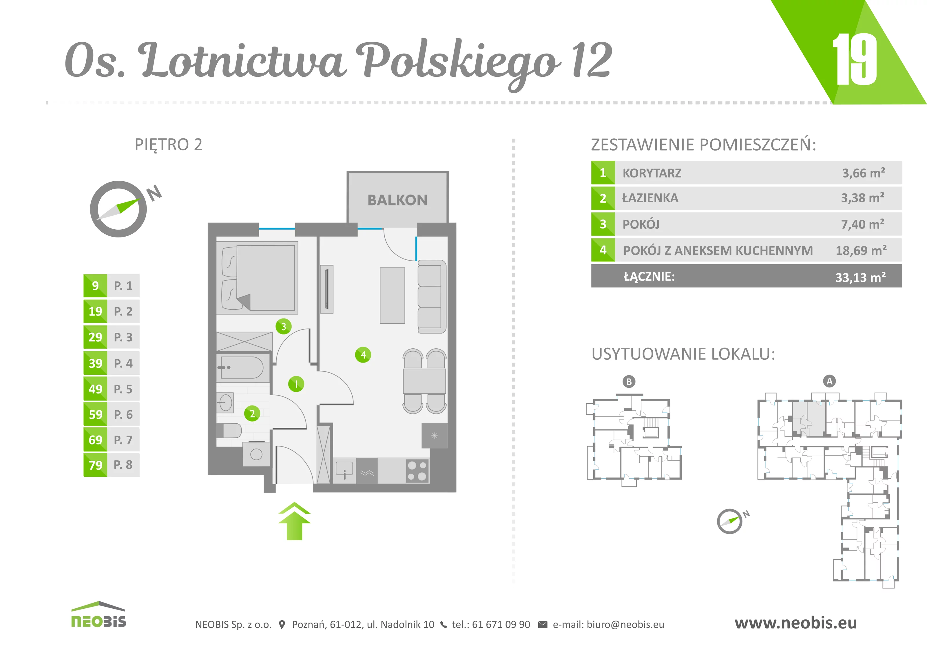 Mieszkanie 33,13 m², piętro 2, oferta nr 19, Osiedle Lotnictwa Polskiego 12, Poznań, Ogrody, Ogrody, ul. Lotnictwa Polskiego 12