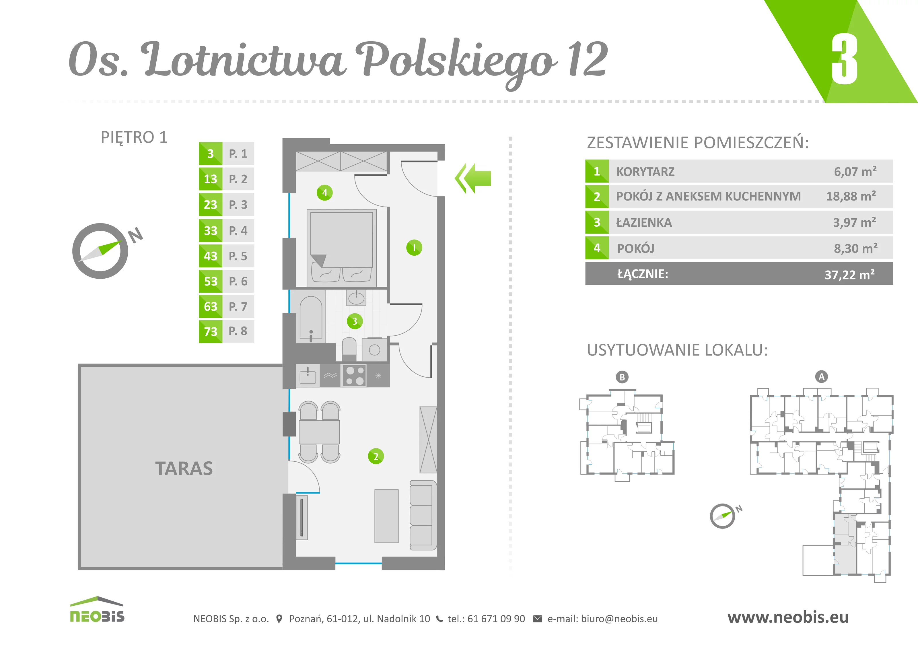 Mieszkanie 37,22 m², piętro 1, oferta nr 3, Osiedle Lotnictwa Polskiego 12, Poznań, Ogrody, Ogrody, ul. Lotnictwa Polskiego 12