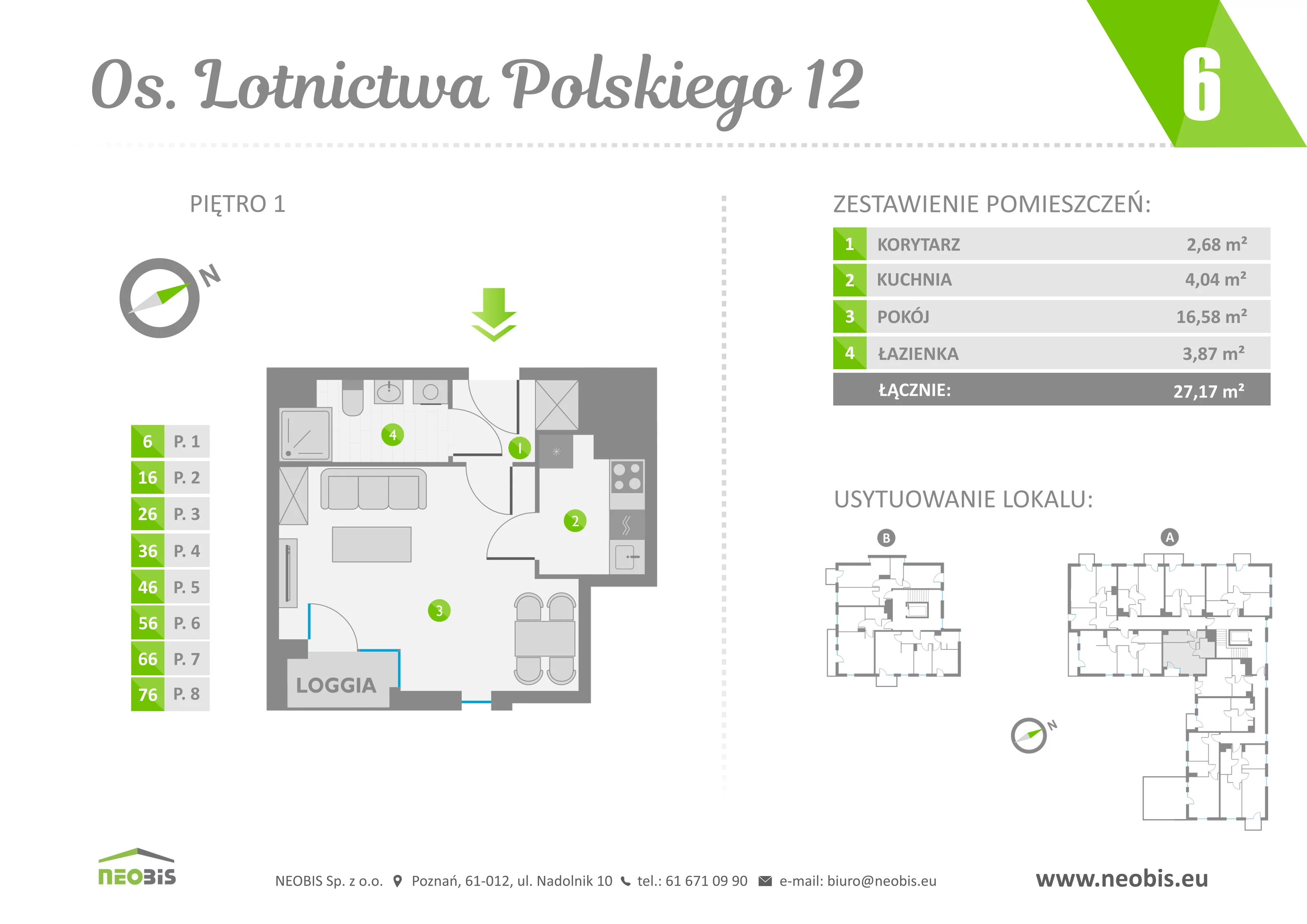 Mieszkanie 27,17 m², piętro 1, oferta nr 6, Osiedle Lotnictwa Polskiego 12, Poznań, Ogrody, Ogrody, ul. Lotnictwa Polskiego 12