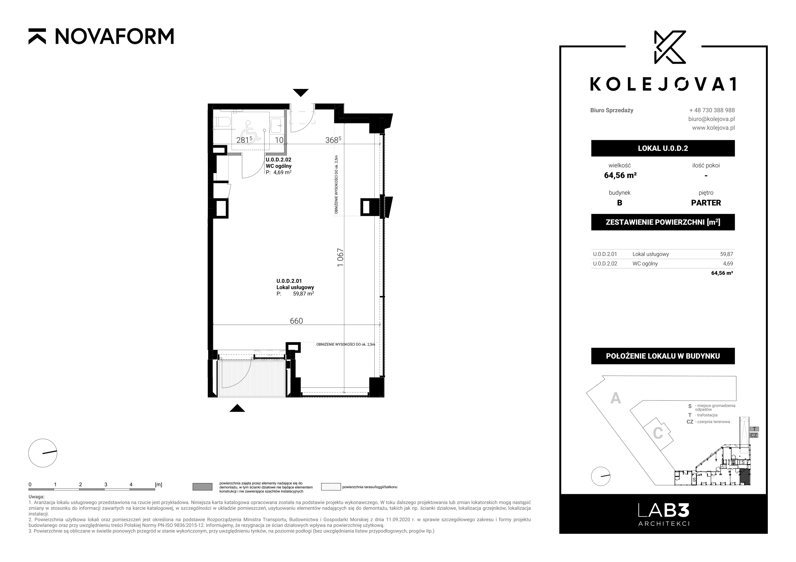 Lokal użytkowy 64,56 m², oferta nr U-0-D-2, Kolejova 1 - lokale usługowe, Poznań, Grunwald, Łazarz, ul. Kolejowa 1/3