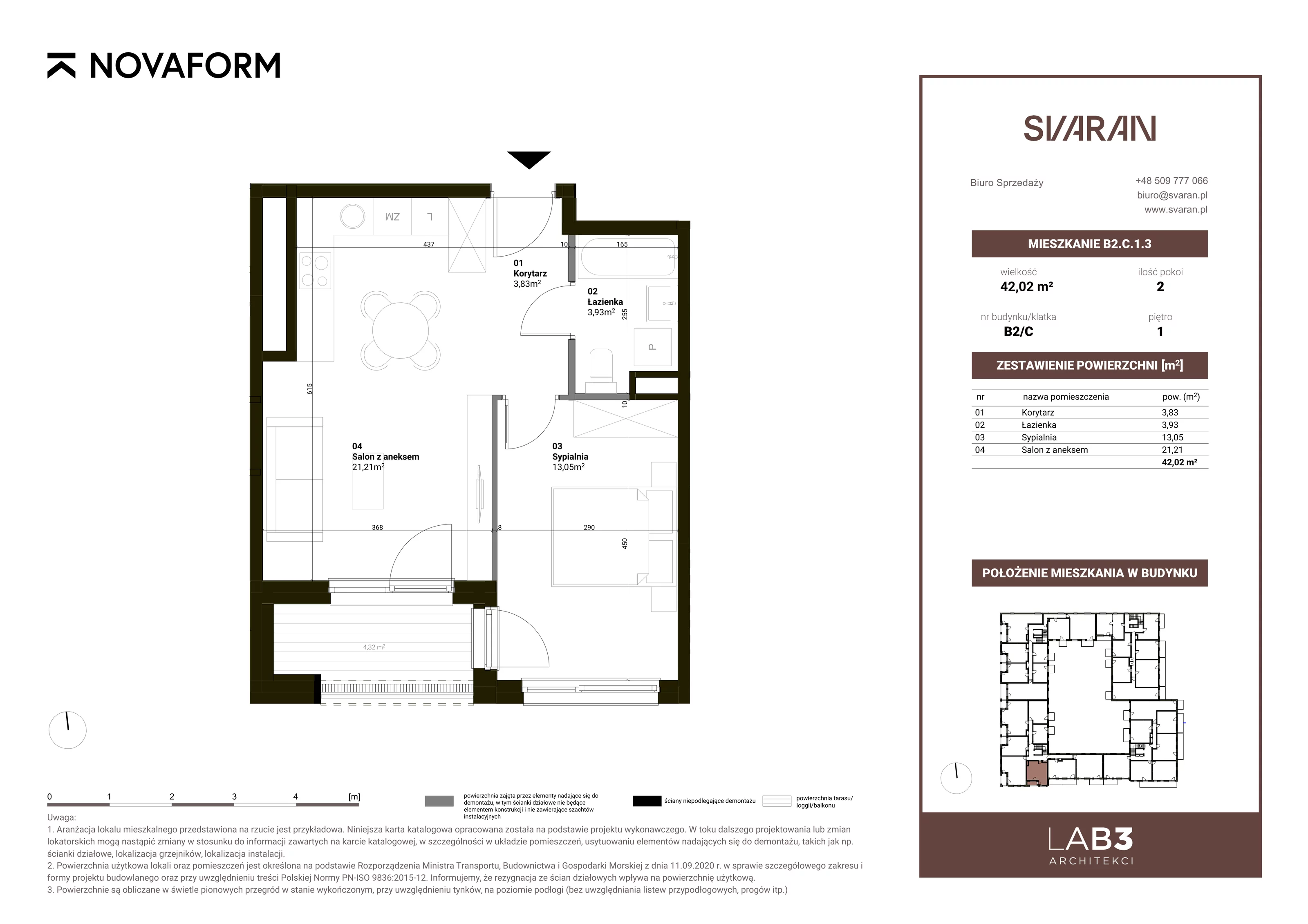 2 pokoje, mieszkanie 42,02 m², piętro 1, oferta nr B2.C.1.3, Svaran, Swarzędz, ul. Wrzesińska