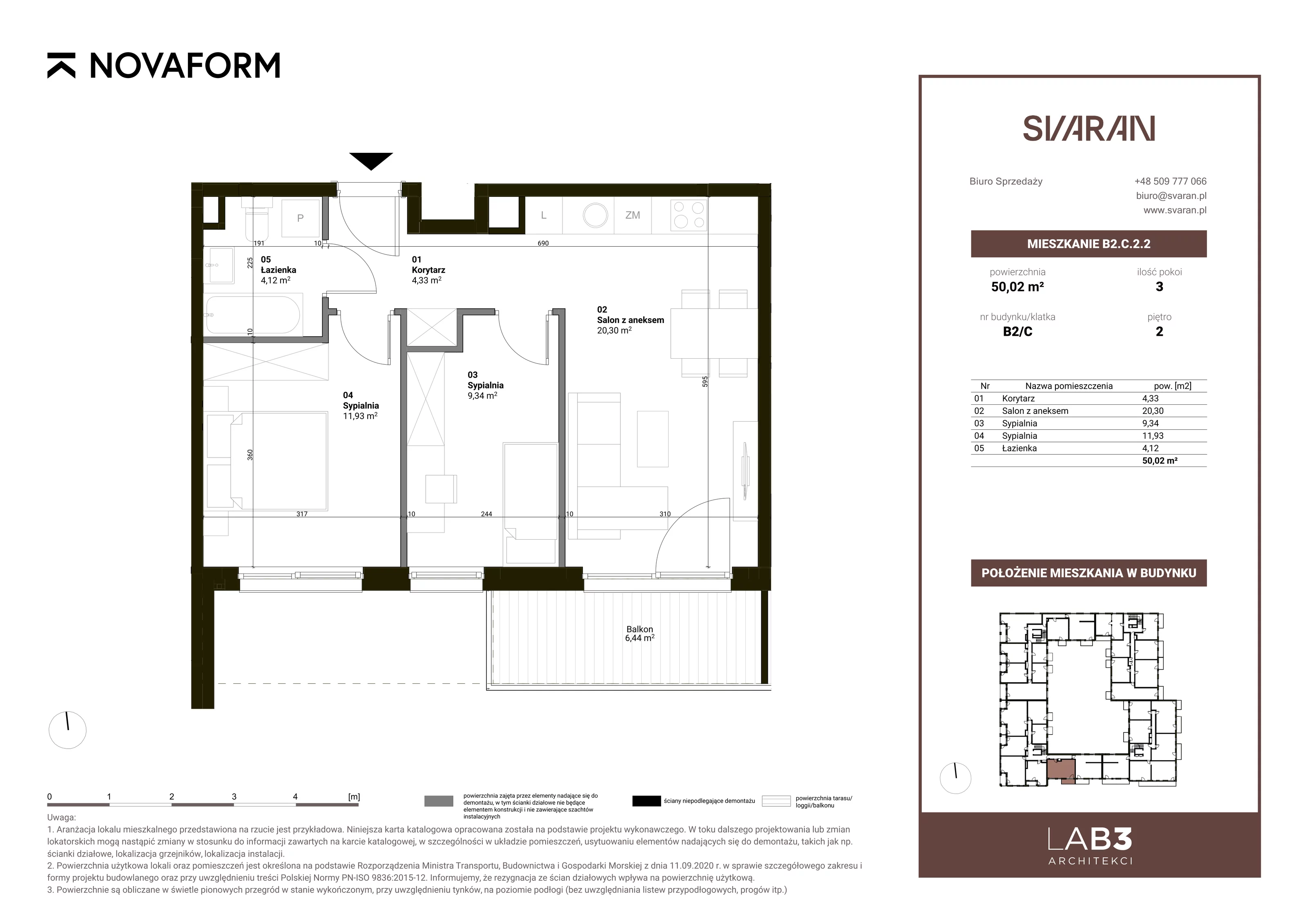 3 pokoje, mieszkanie 50,02 m², piętro 2, oferta nr B2.C.2.2, Svaran, Swarzędz, ul. Wrzesińska
