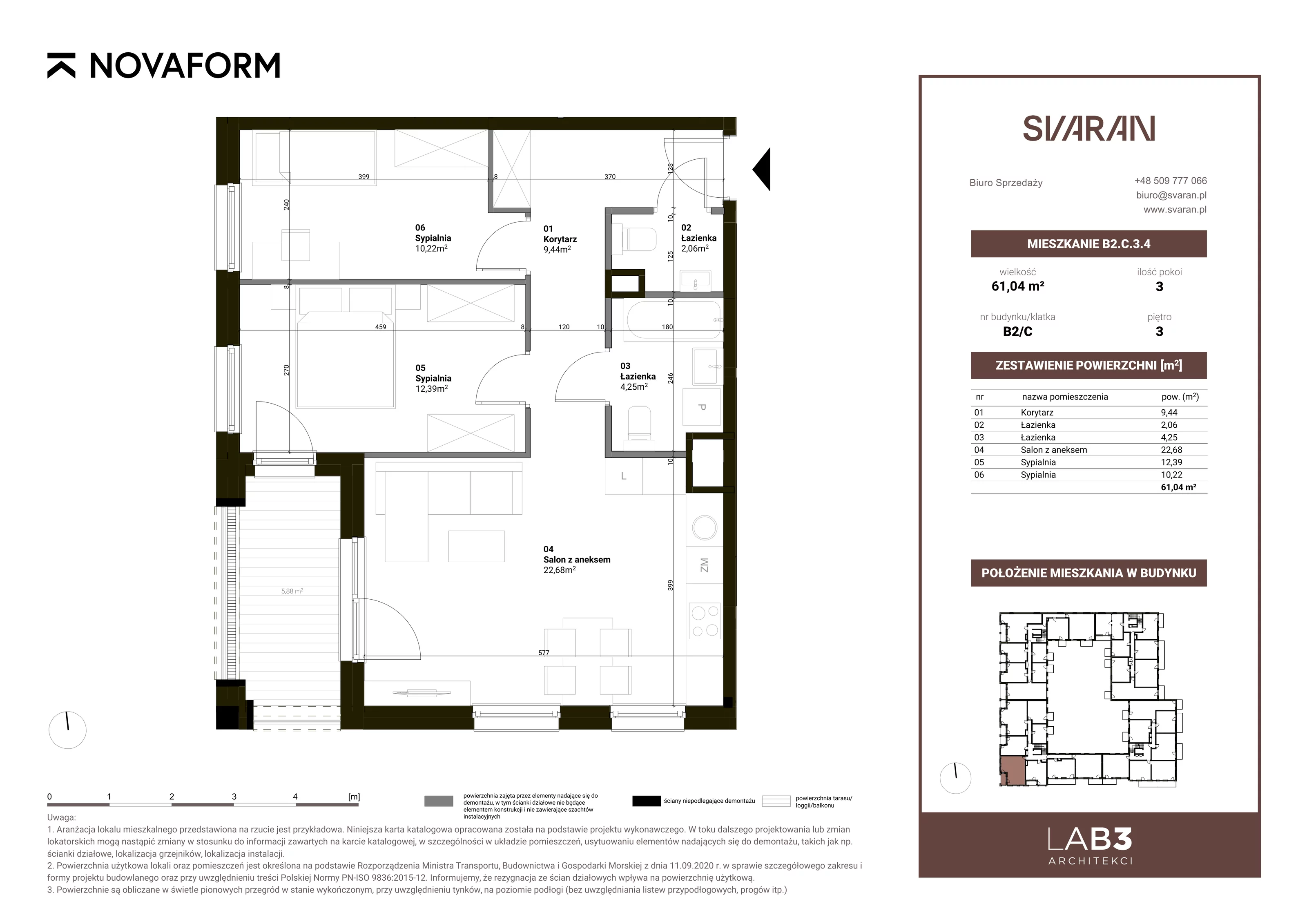 3 pokoje, mieszkanie 61,04 m², piętro 3, oferta nr B2.C.3.4, Svaran, Swarzędz, ul. Wrzesińska
