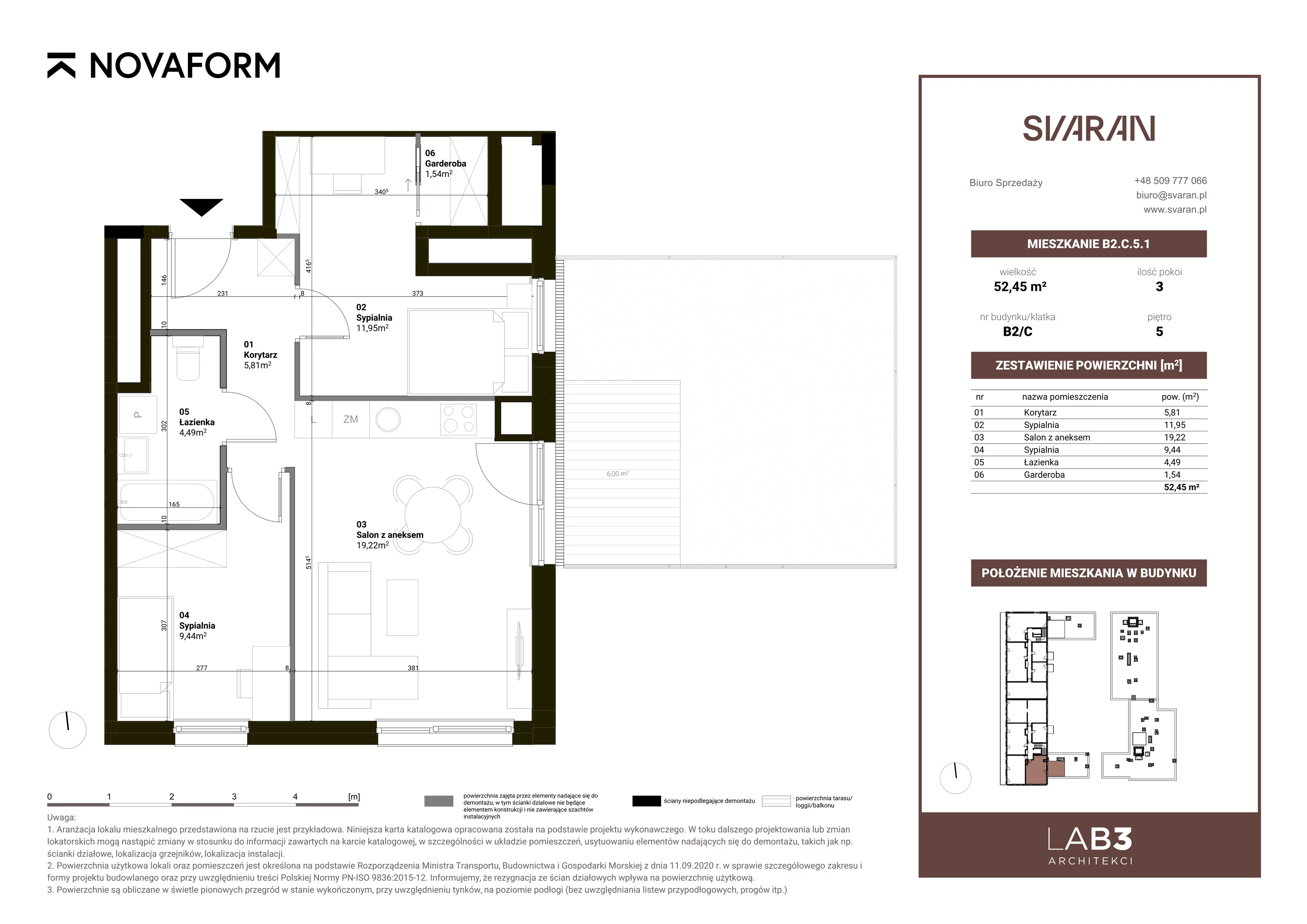 3 pokoje, mieszkanie 52,52 m², piętro 5, oferta nr B2.C.5.1, Svaran, Swarzędz, ul. Wrzesińska