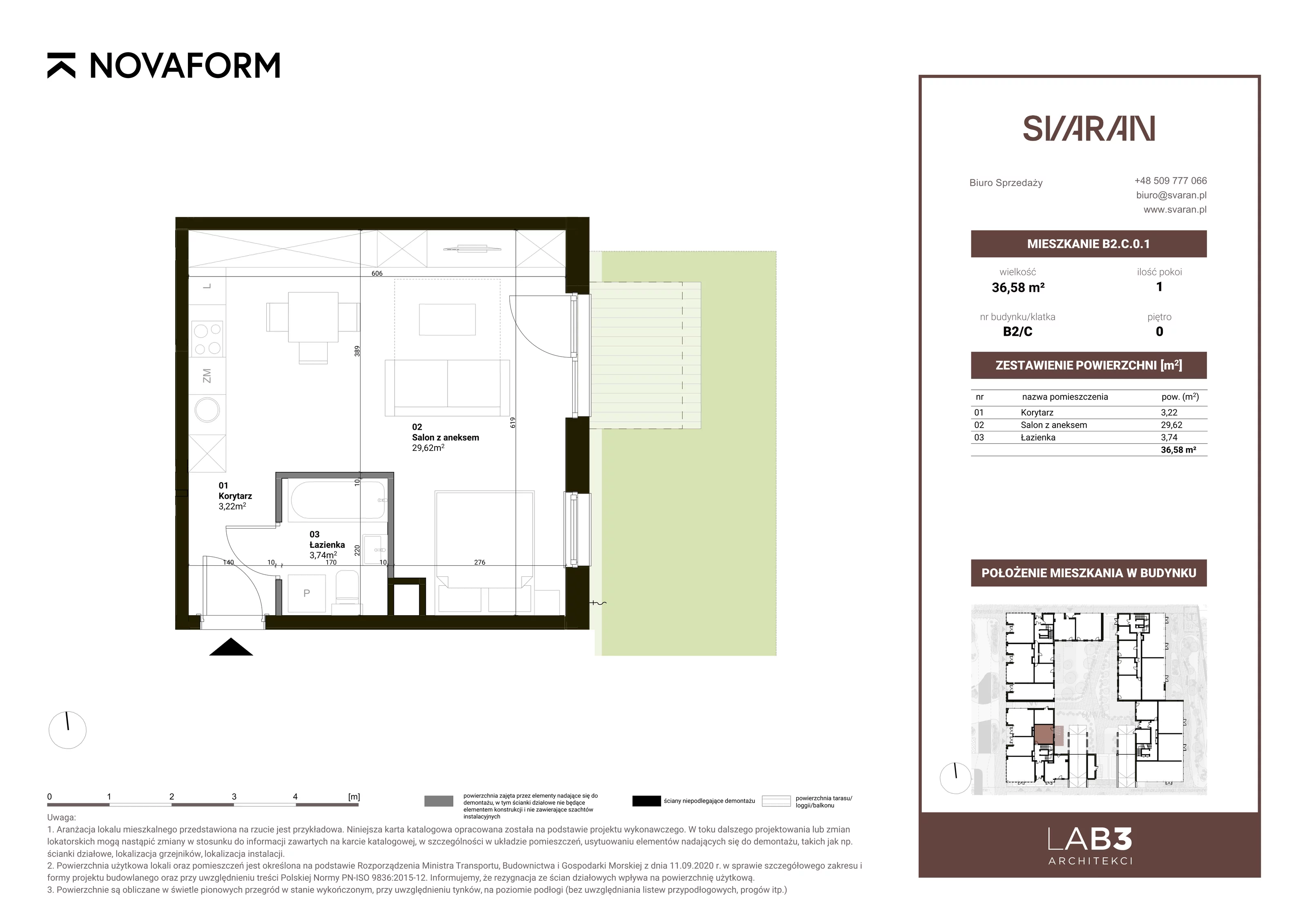 1 pokój, mieszkanie 36,58 m², parter, oferta nr B2.C.0.1, Svaran, Swarzędz, ul. Wrzesińska