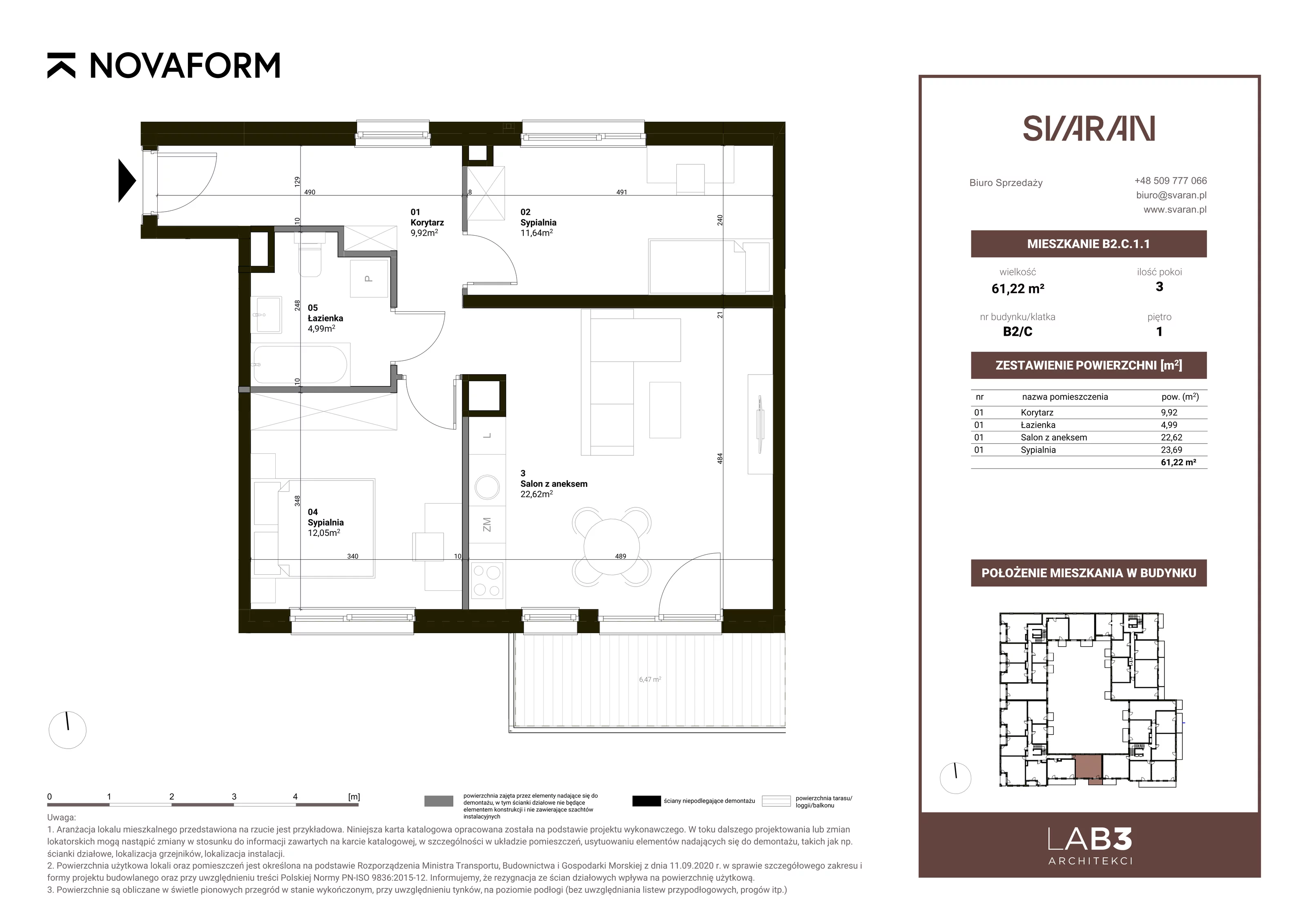 3 pokoje, mieszkanie 61,22 m², piętro 1, oferta nr B2.C.1.1, Svaran, Swarzędz, ul. Wrzesińska
