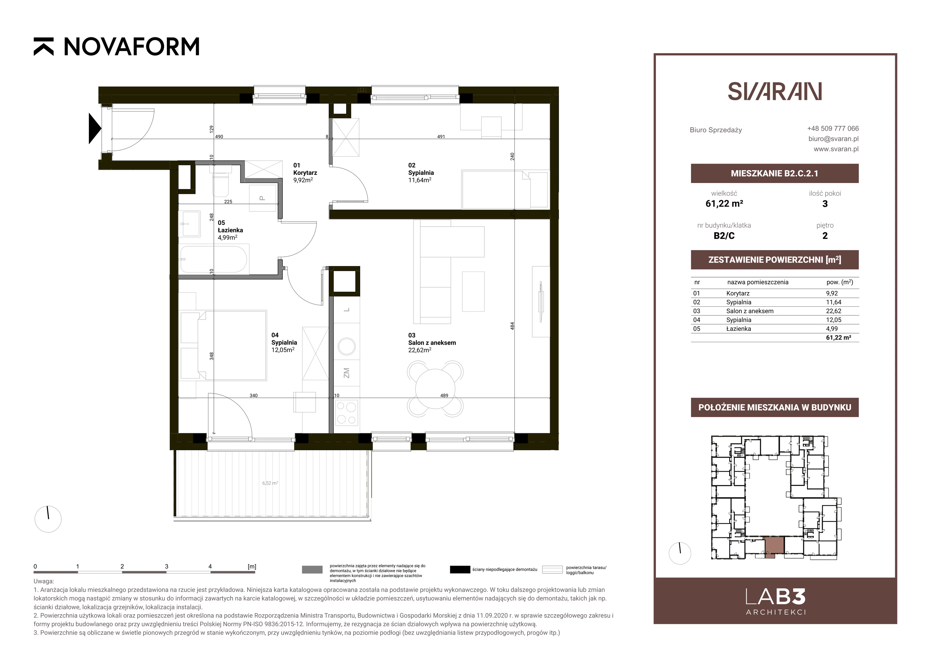 3 pokoje, mieszkanie 61,22 m², piętro 2, oferta nr B2.C.2.1, Svaran, Swarzędz, ul. Wrzesińska