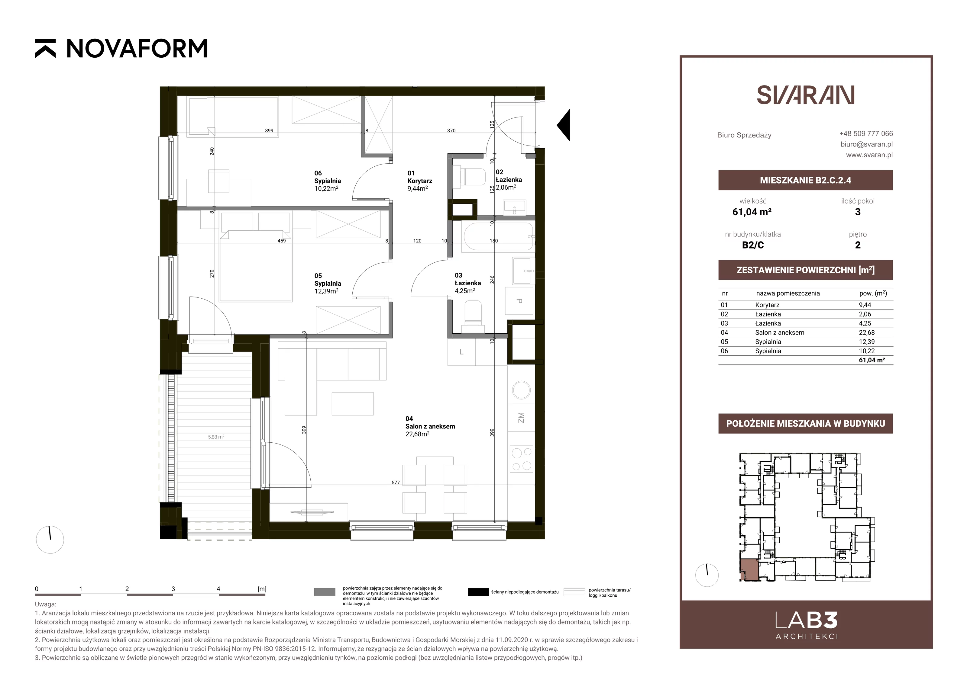 3 pokoje, mieszkanie 61,04 m², piętro 2, oferta nr B2.C.2.4, Svaran, Swarzędz, ul. Wrzesińska