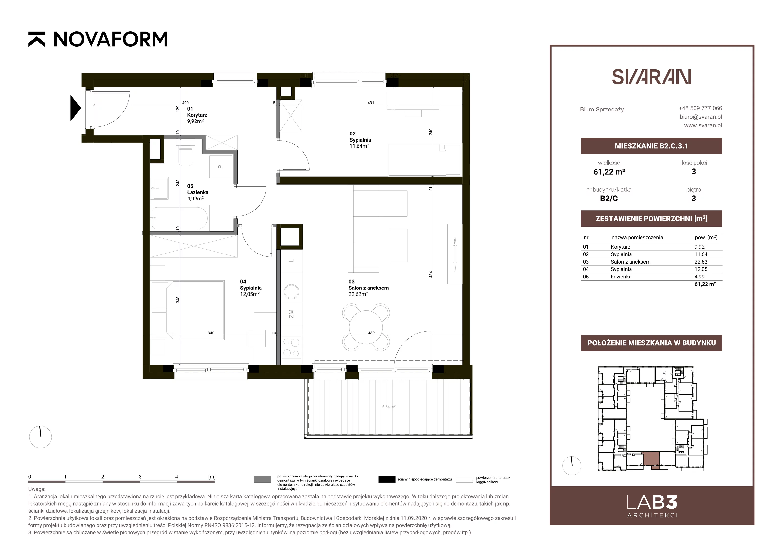 3 pokoje, mieszkanie 61,22 m², piętro 2, oferta nr B2.C.3.1, Svaran, Swarzędz, ul. Wrzesińska