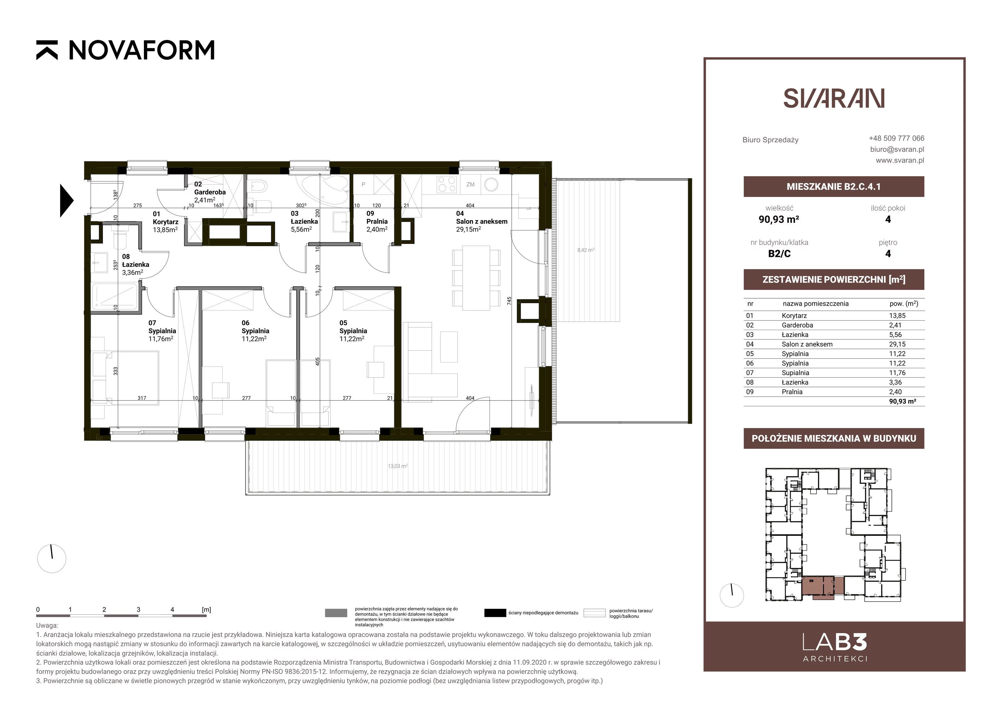 4 pokoje, mieszkanie 90,93 m², piętro 4, oferta nr B2.C.4.1, Svaran, Swarzędz, ul. Wrzesińska
