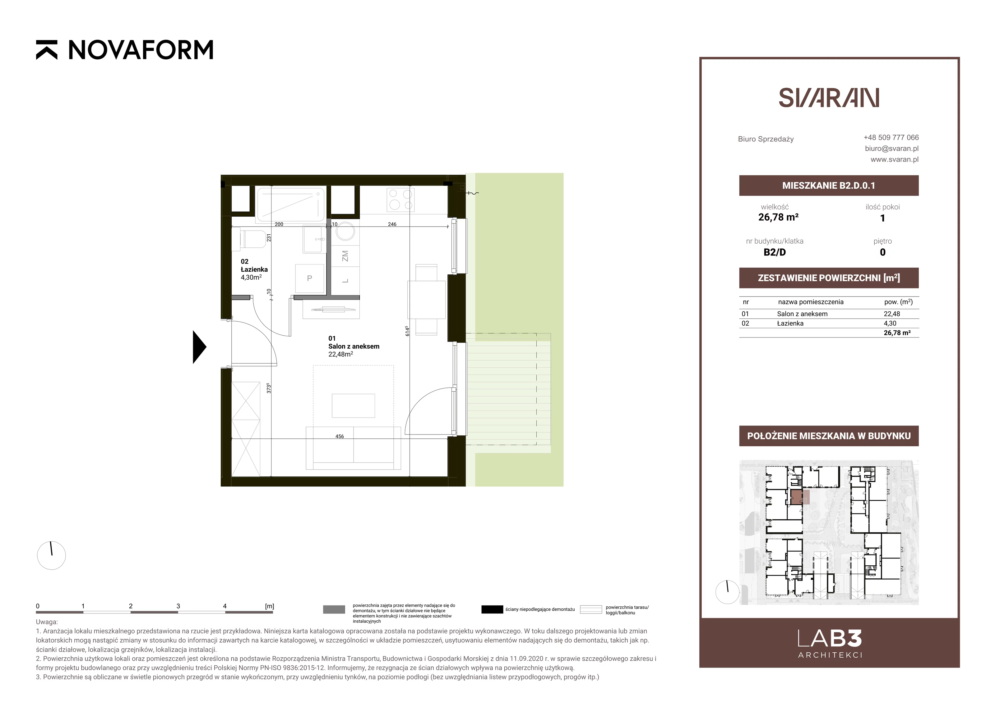 1 pokój, mieszkanie 26,78 m², parter, oferta nr B2.D.0.1, Svaran, Swarzędz, ul. Wrzesińska