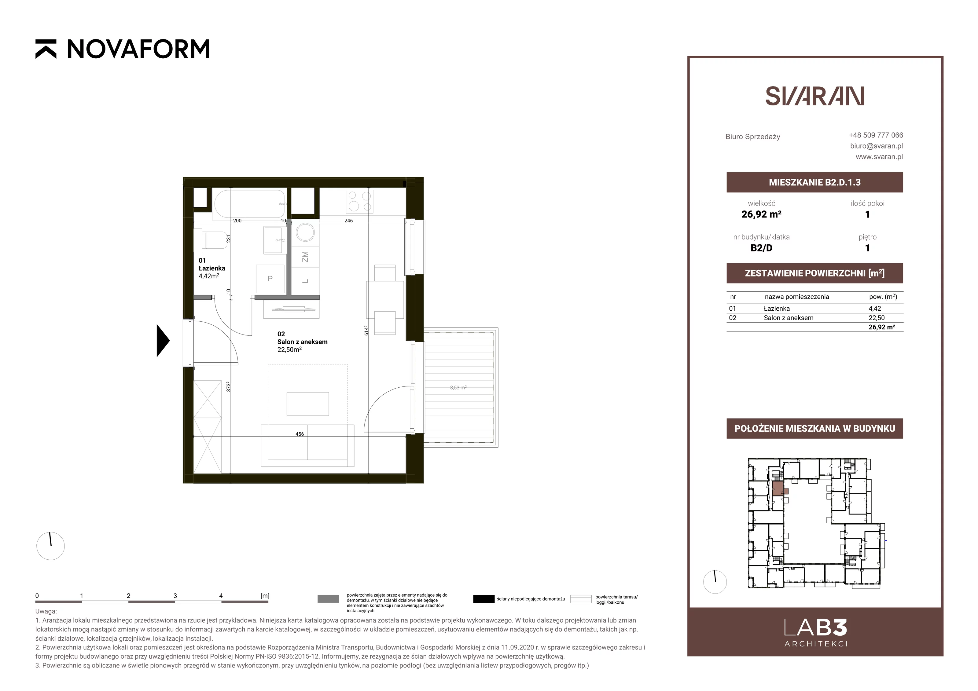 1 pokój, mieszkanie 26,92 m², piętro 1, oferta nr B2.D.1.3, Svaran, Swarzędz, ul. Wrzesińska