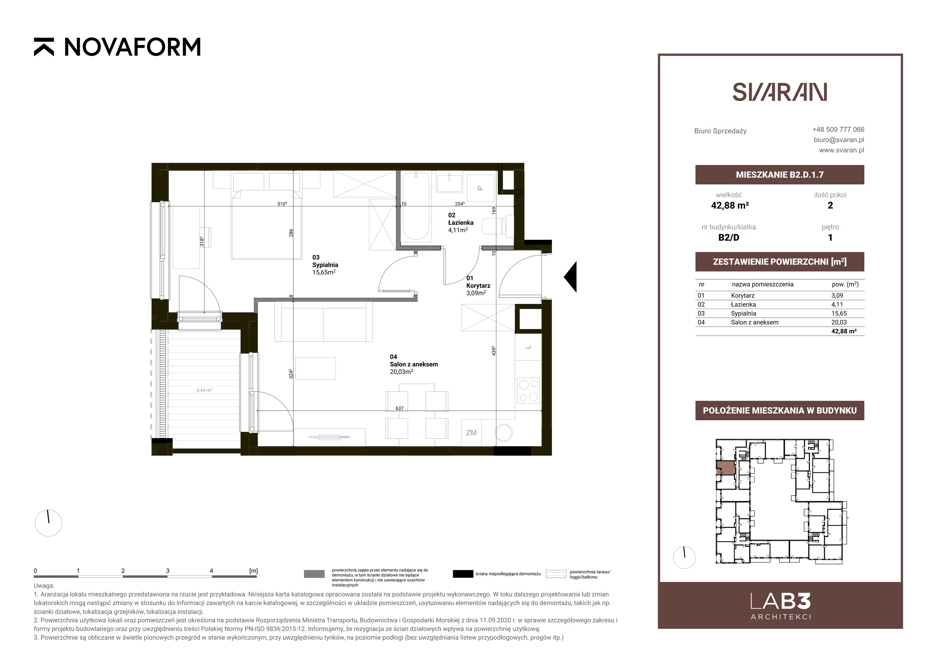 2 pokoje, mieszkanie 42,88 m², piętro 1, oferta nr B2.D.1.7, Svaran, Swarzędz, ul. Wrzesińska