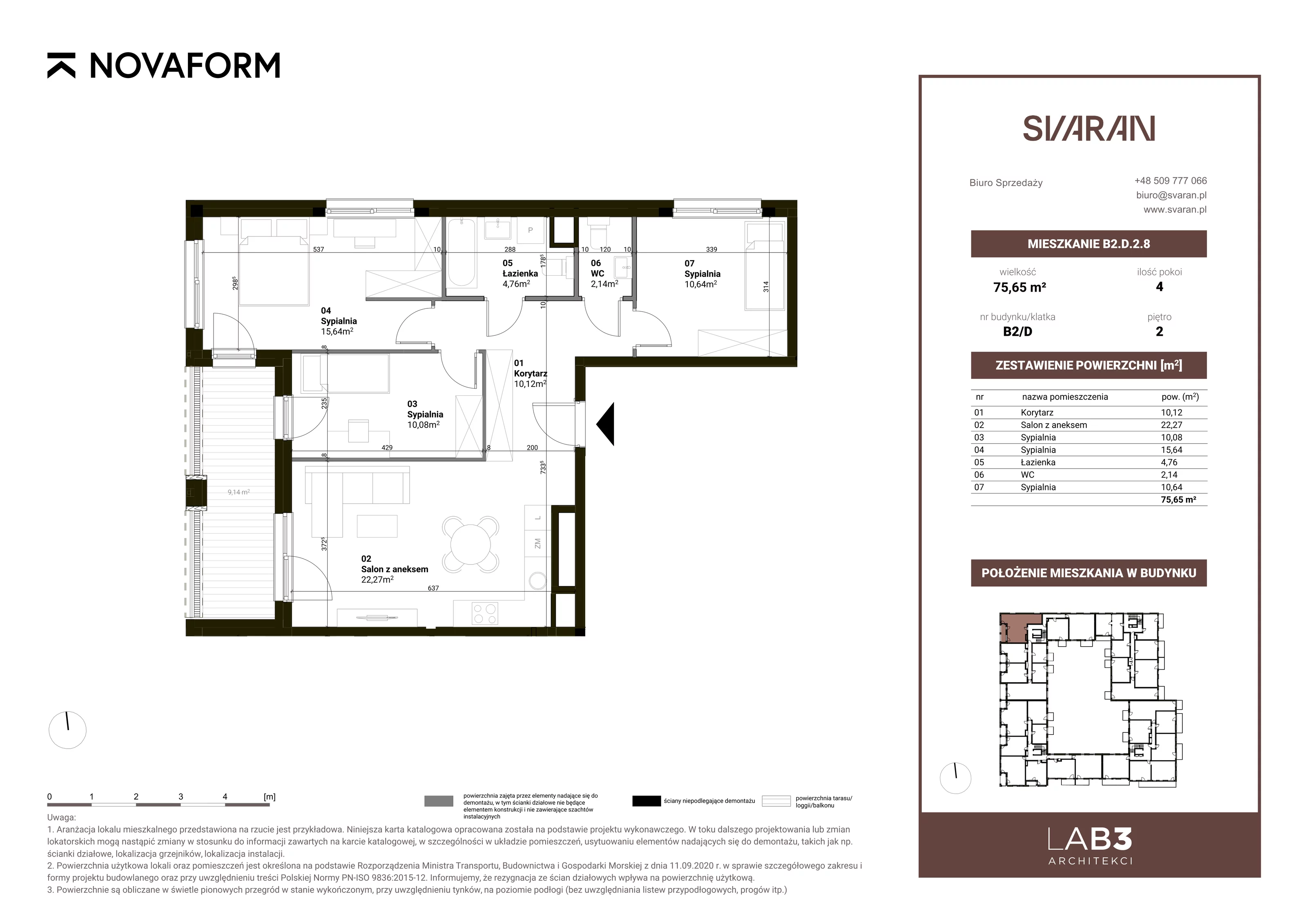 4 pokoje, mieszkanie 75,65 m², piętro 2, oferta nr B2.D.2.8, Svaran, Swarzędz, ul. Wrzesińska