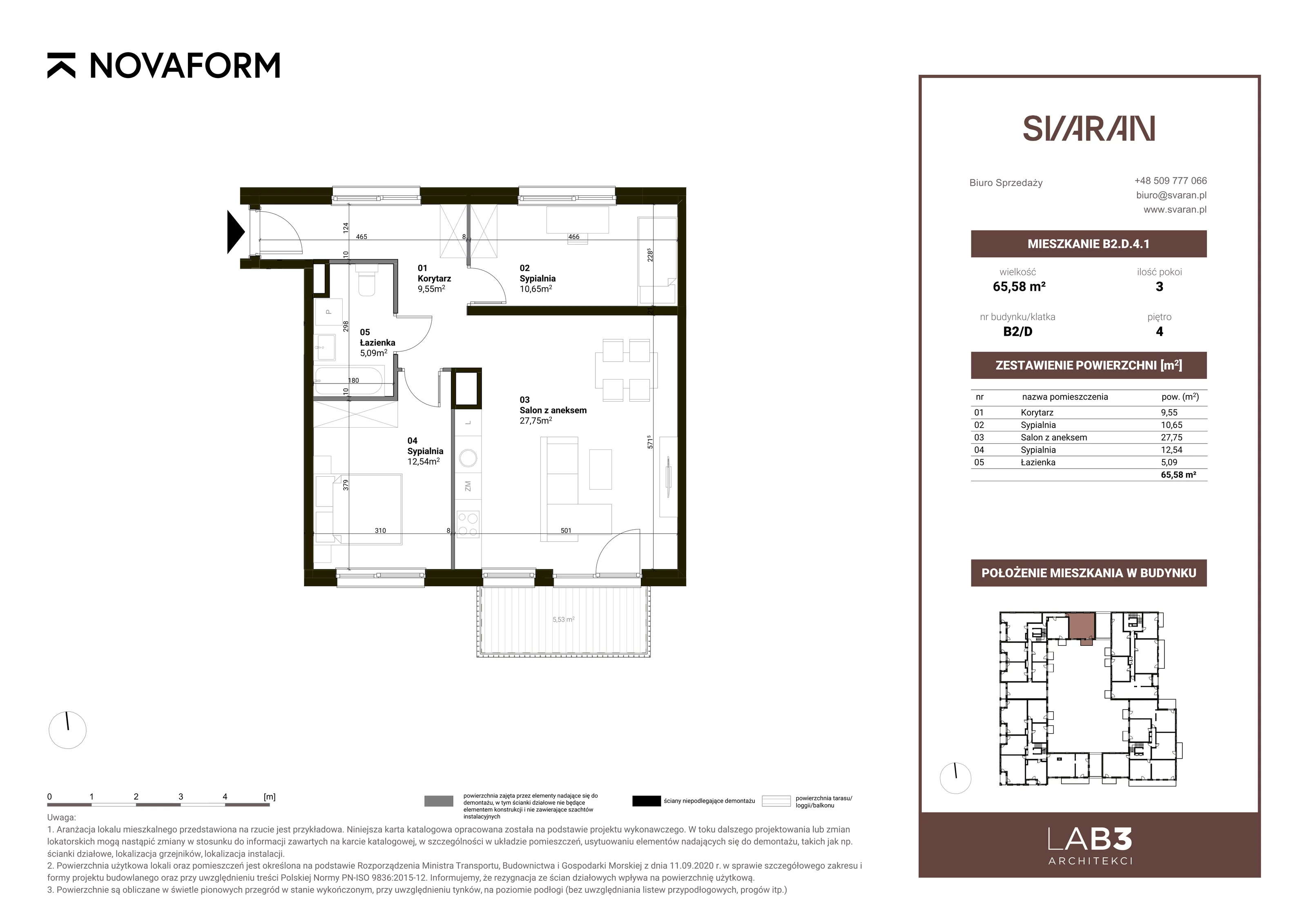 3 pokoje, mieszkanie 65,58 m², piętro 4, oferta nr B2.D.4.1, Svaran, Swarzędz, ul. Wrzesińska