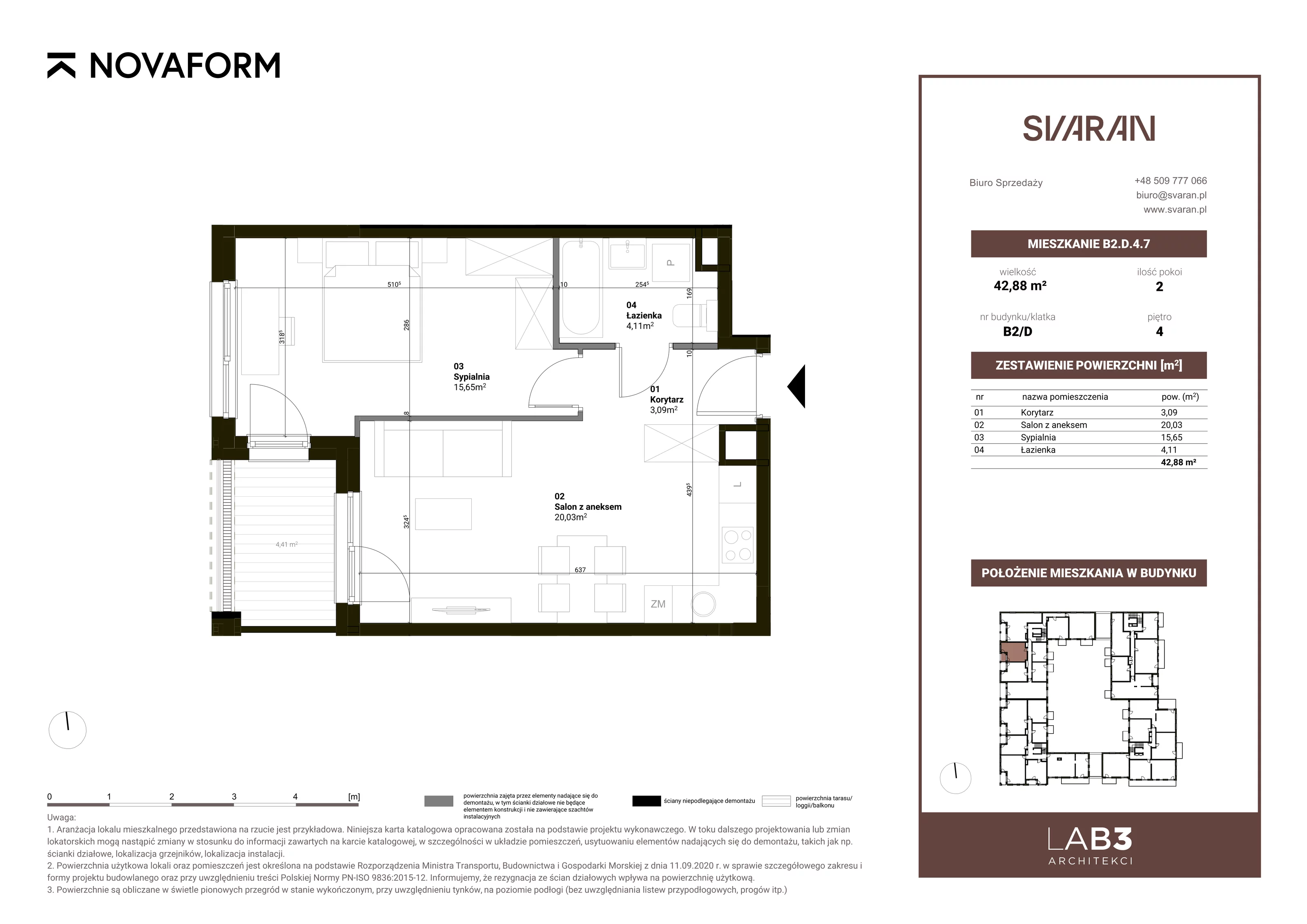 2 pokoje, mieszkanie 42,88 m², piętro 4, oferta nr B2.D.4.7, Svaran, Swarzędz, ul. Wrzesińska