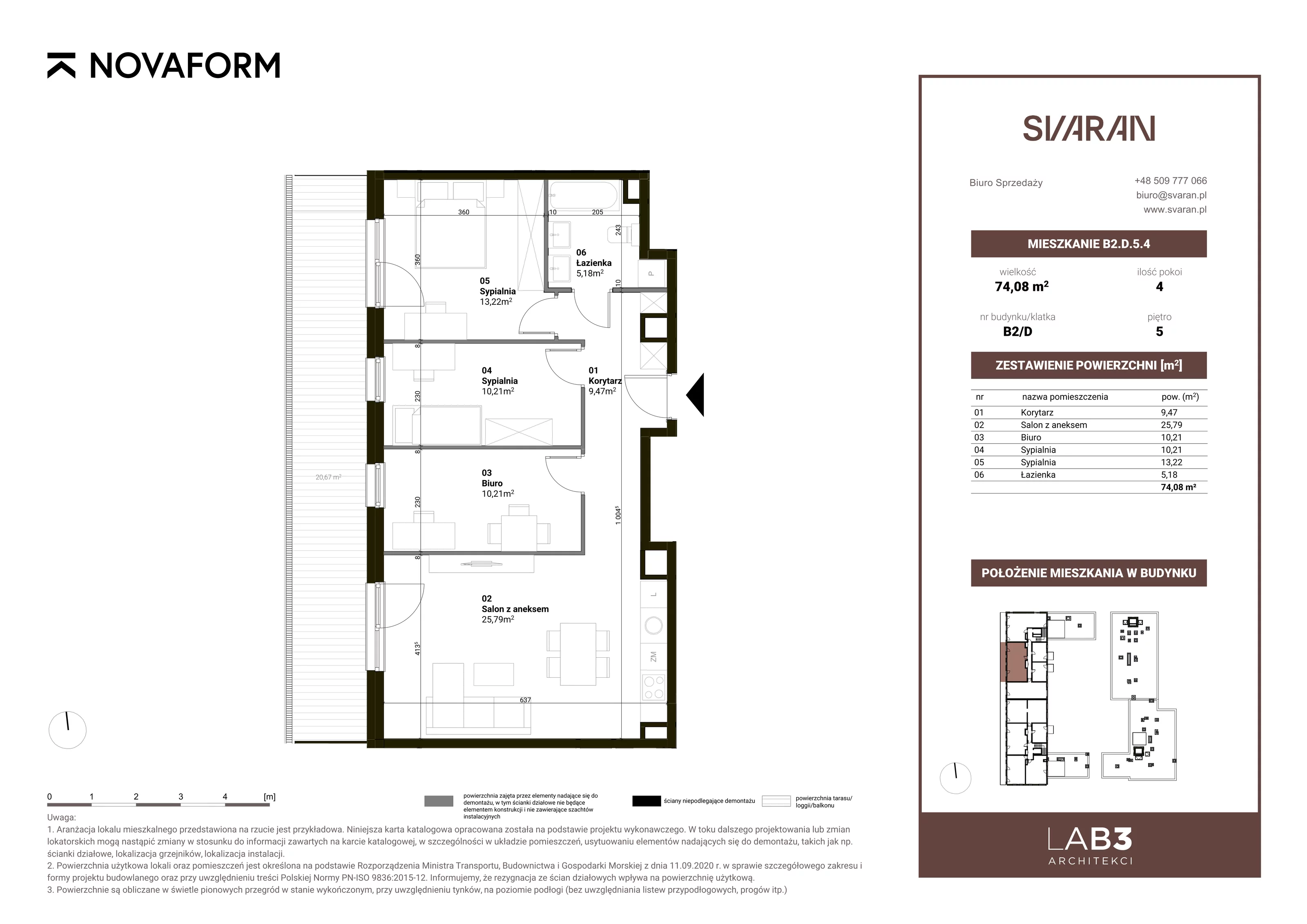 4 pokoje, mieszkanie 74,08 m², piętro 5, oferta nr B2.D.5.4, Svaran, Swarzędz, ul. Wrzesińska