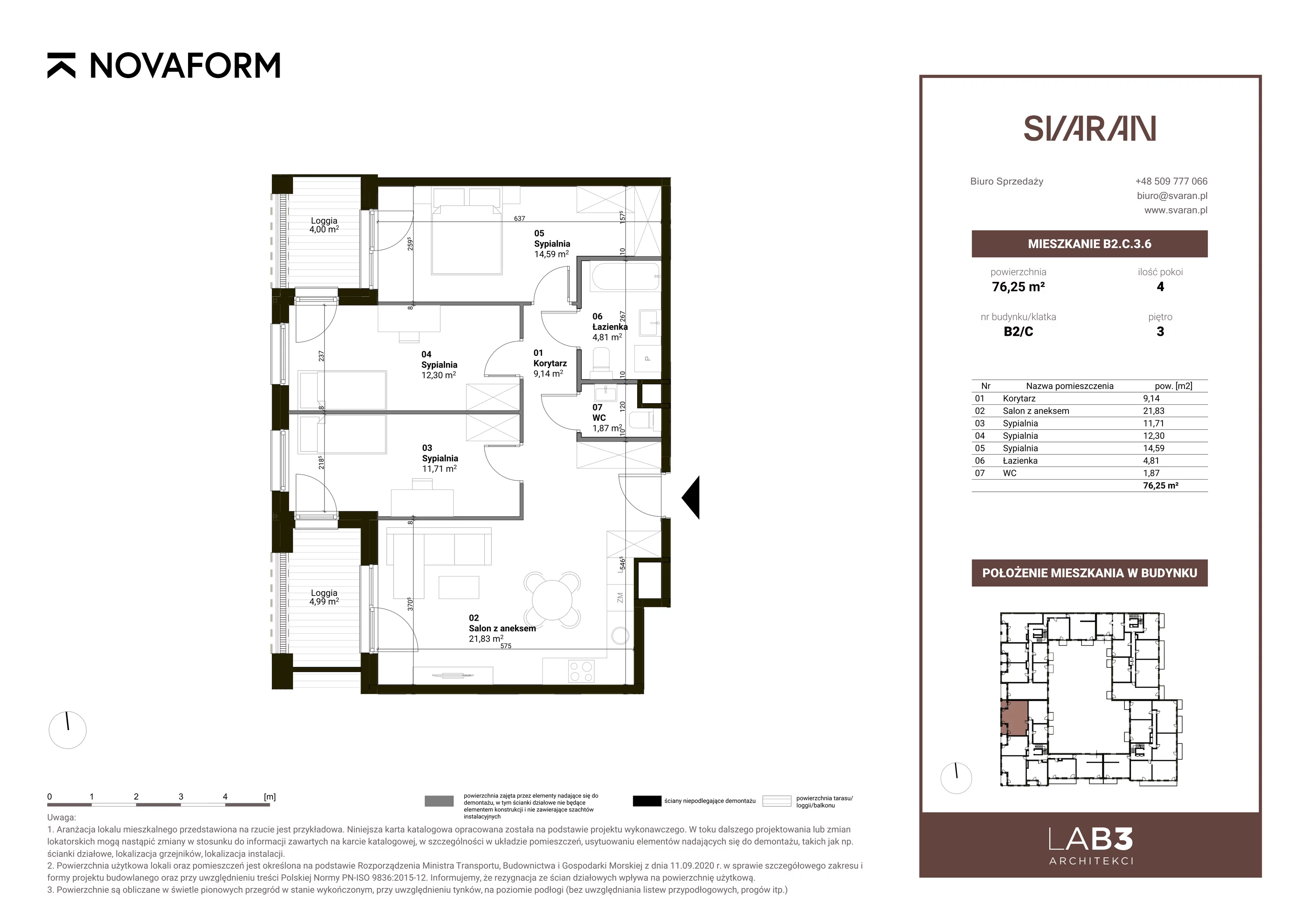 4 pokoje, mieszkanie 76,25 m², piętro 3, oferta nr B2.C.3.6, Svaran, Swarzędz, ul. Wrzesińska