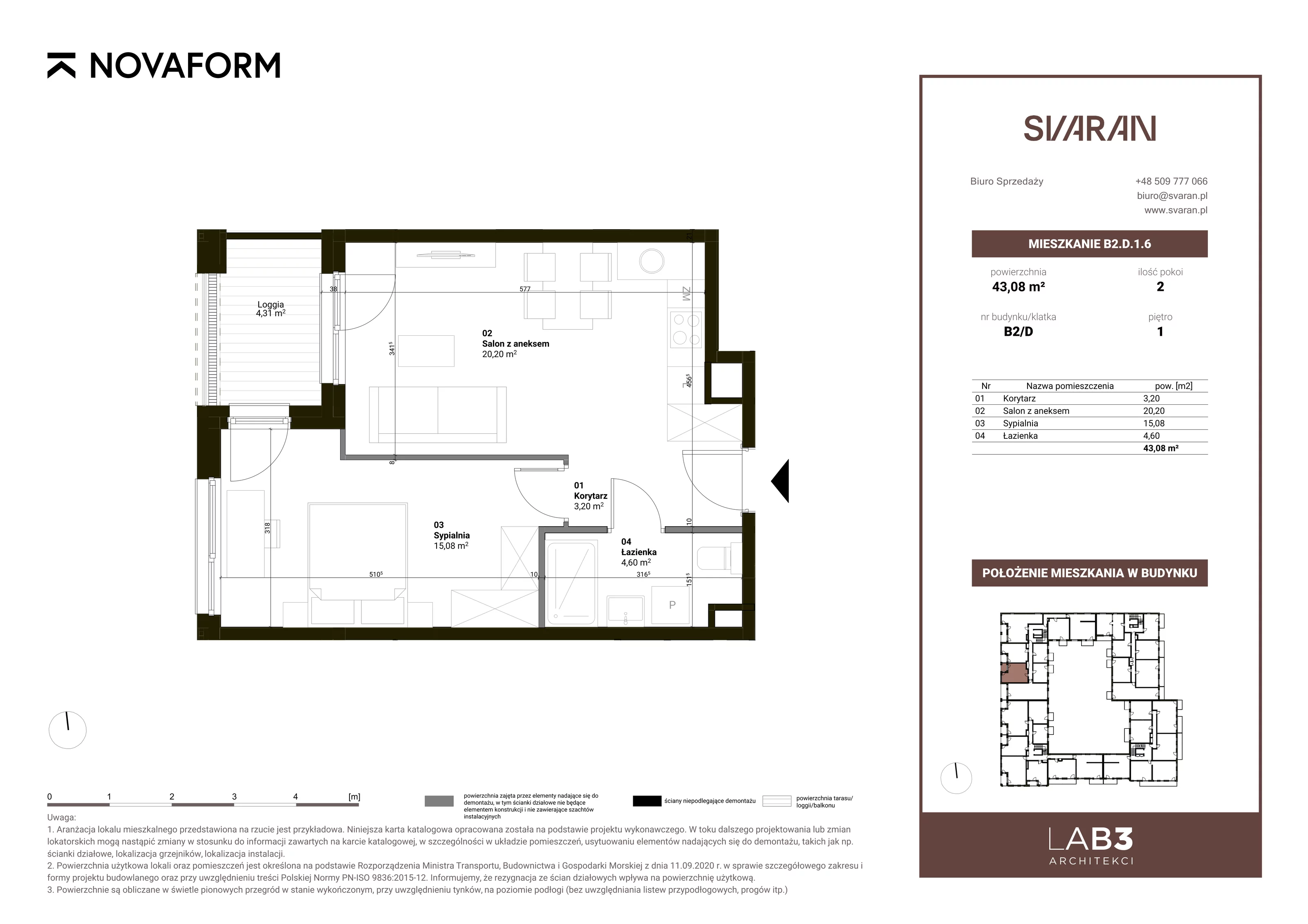 Mieszkanie 43,08 m², piętro 1, oferta nr B2.1.D.06, Svaran, Swarzędz, ul. Wrzesińska