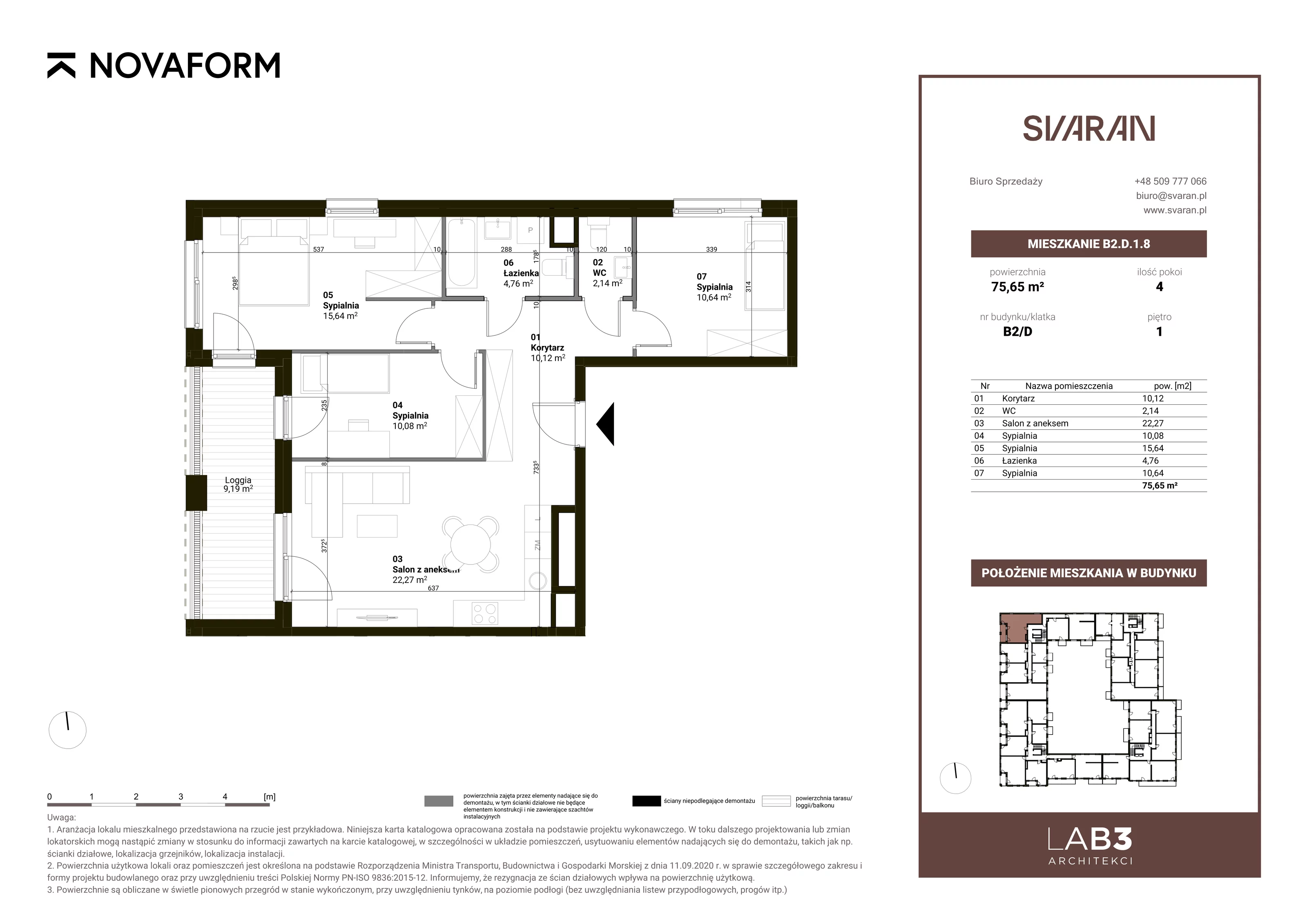 4 pokoje, mieszkanie 75,65 m², piętro 1, oferta nr B2.D.1.8, Svaran, Swarzędz, ul. Wrzesińska