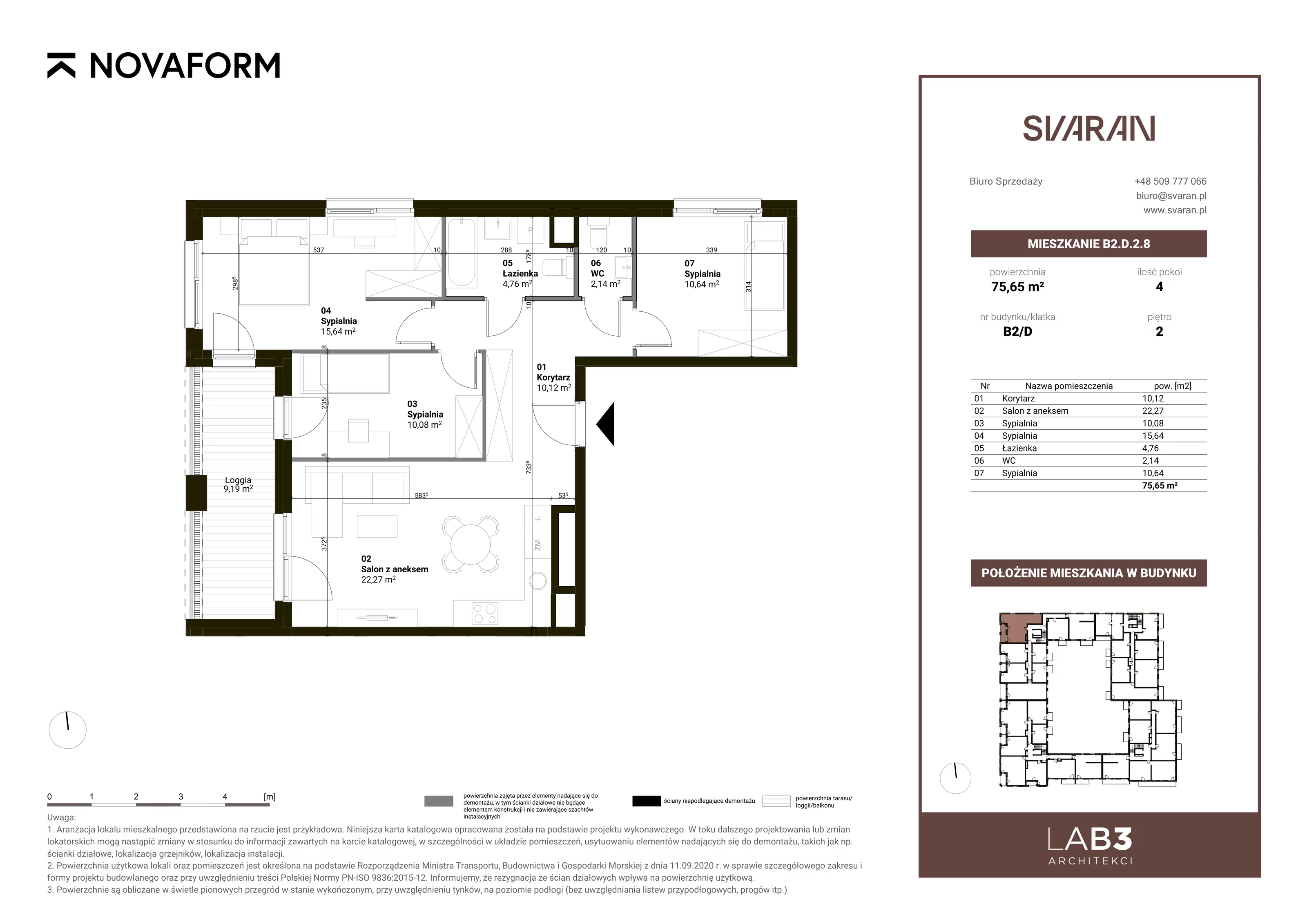 4 pokoje, mieszkanie 75,65 m², piętro 2, oferta nr B2.D.2.8, Svaran, Swarzędz, ul. Wrzesińska