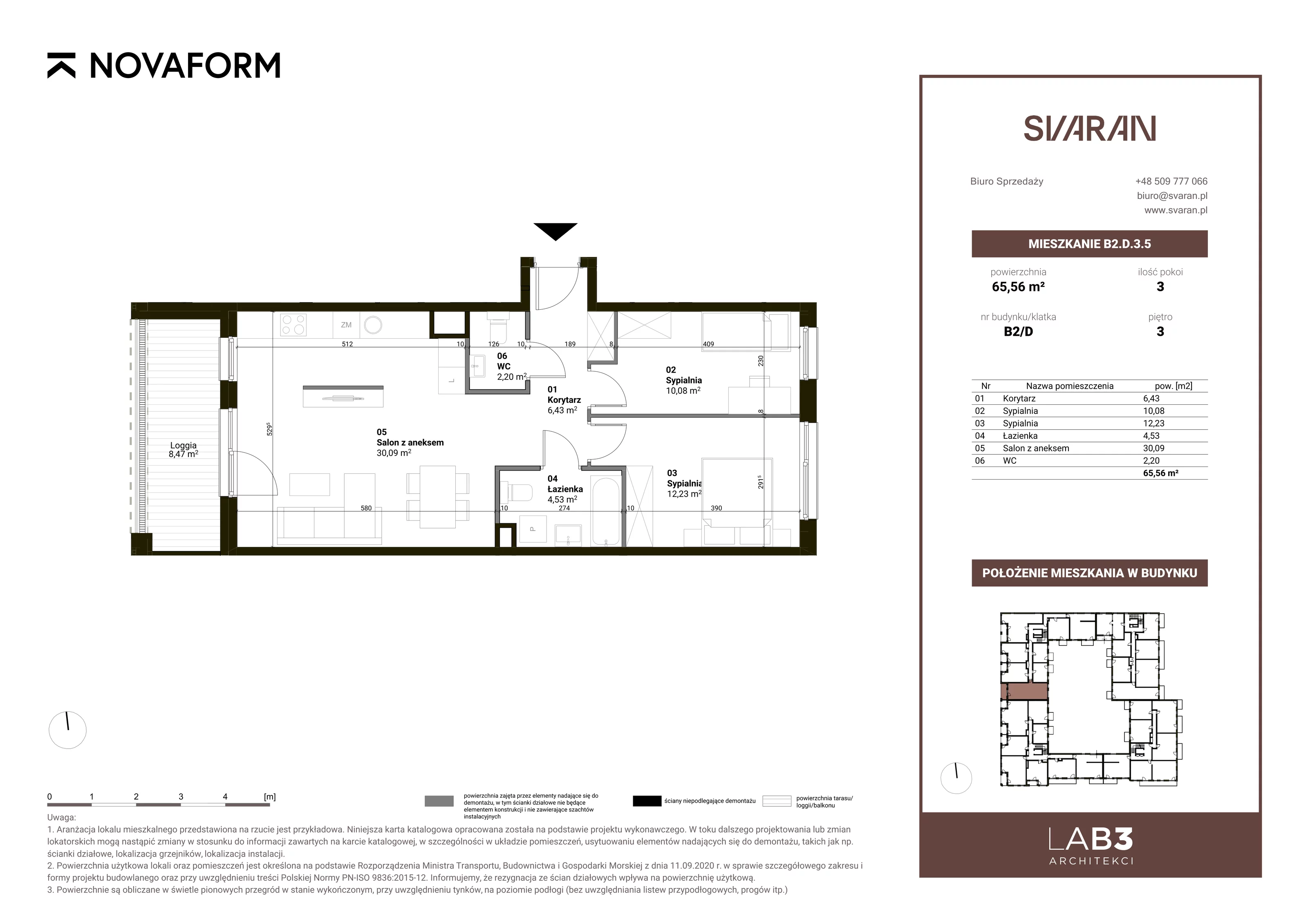 3 pokoje, mieszkanie 65,56 m², piętro 3, oferta nr B2.D.3.5, Svaran, Swarzędz, ul. Wrzesińska