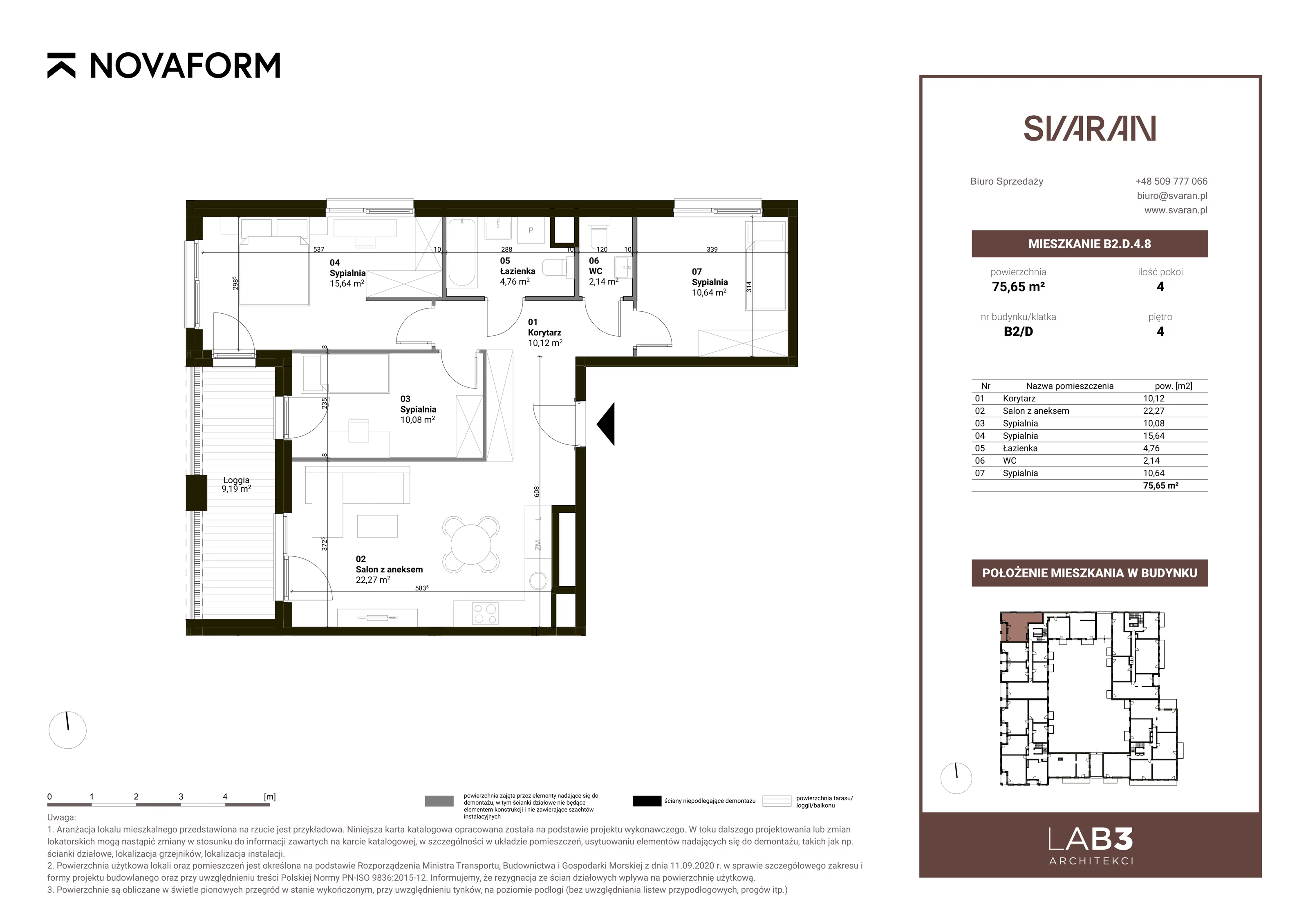 4 pokoje, mieszkanie 75,65 m², piętro 4, oferta nr B2.D.4.8, Svaran, Swarzędz, ul. Wrzesińska