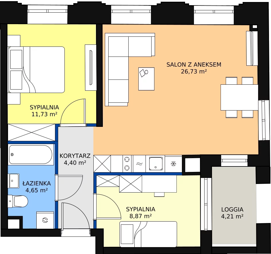 Zalety apartamentu 56.38 m², A_01_03