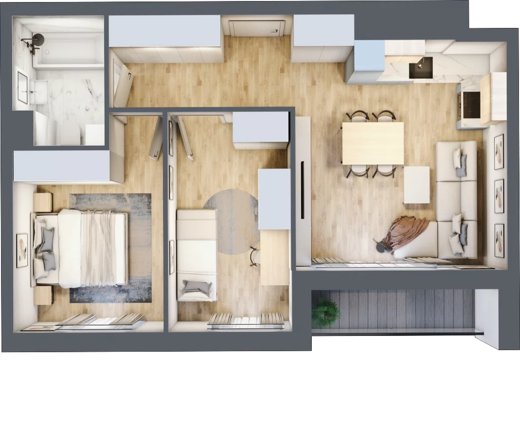 3 pokoje, apartament 52,18 m², piętro 2, oferta nr B_02_27, Kolejova 1, Poznań, Grunwald, Łazarz, ul. Kolejowa 1/3