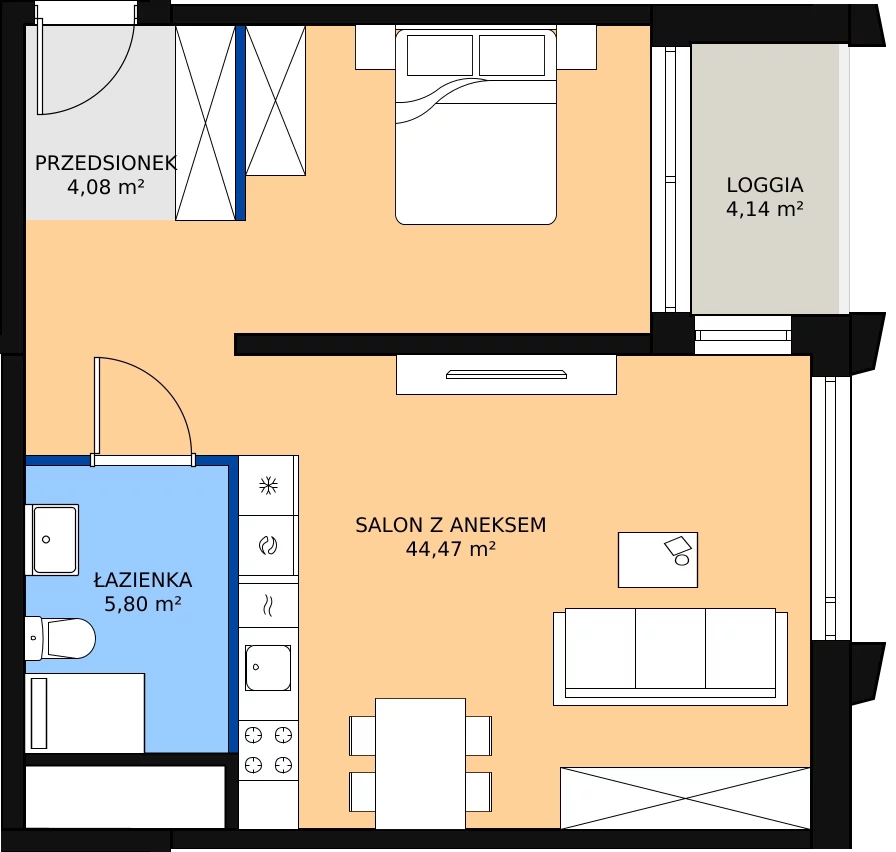 Zalety apartamentu 54.35 m², D_01_04