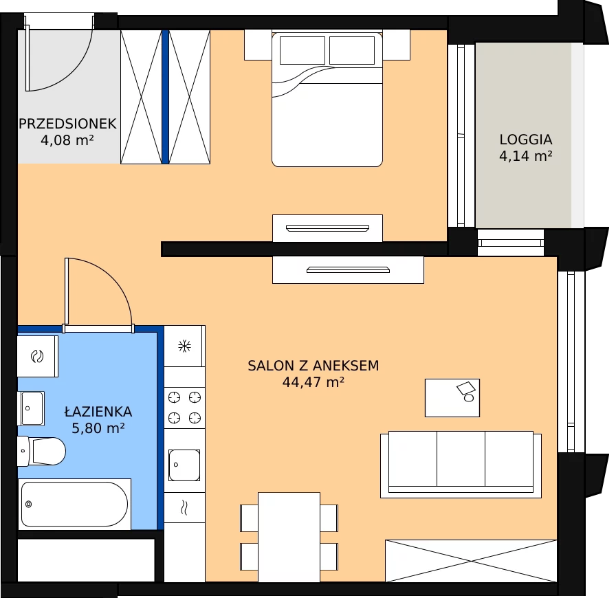 Zalety apartamentu 54.35 m², D_02_15